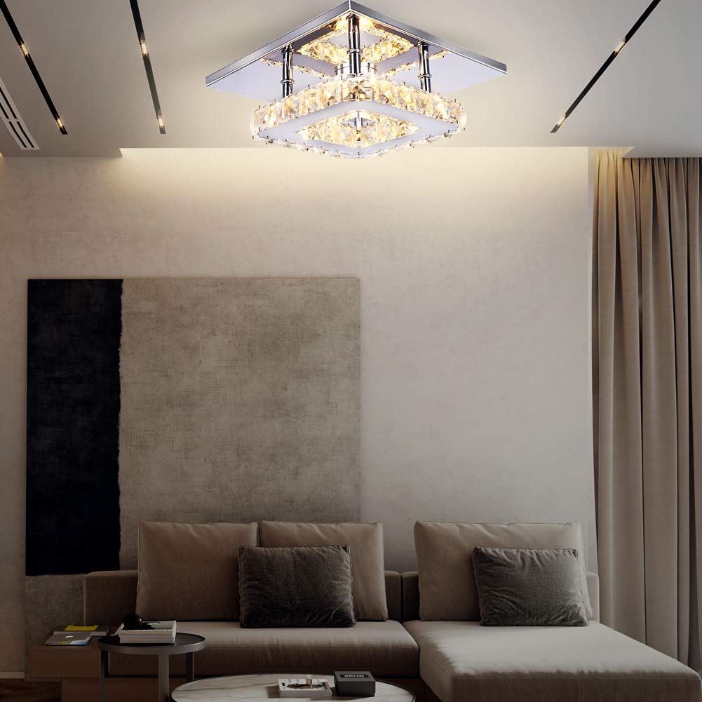 diisunbihuo Small LED Chandelier Semi Flush Mount Crystal Lamp, Warm Color, Model lamp28, Ideal for Bedrooms and Dining Rooms