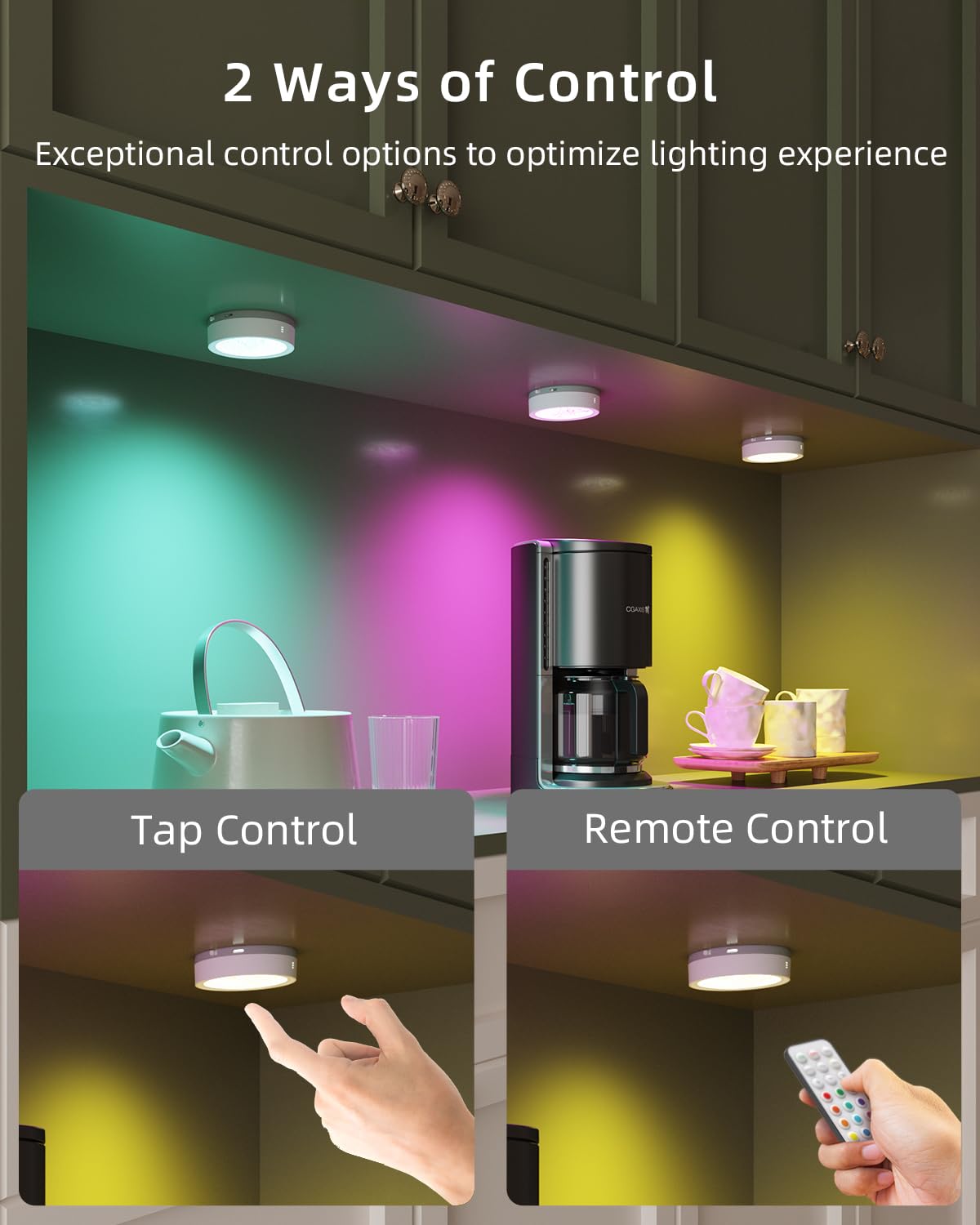 Rgb Rechargeable Puck Lights With Remote, 1600Mah Battery Operated Tap Lights Stick On Led Under Cabinet Light Usb Magnetic Clas