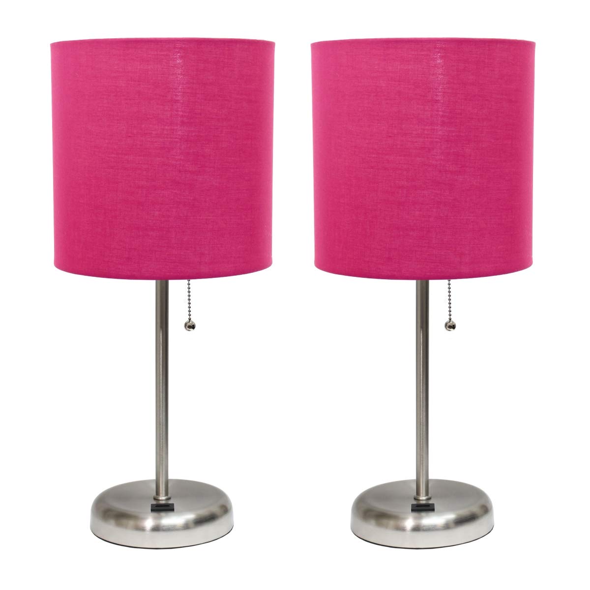 Limelights LC2002-PNK-2PK Stick Lamp with USB Charging Port & Fabric Shade Set, Pink - Pack of 2