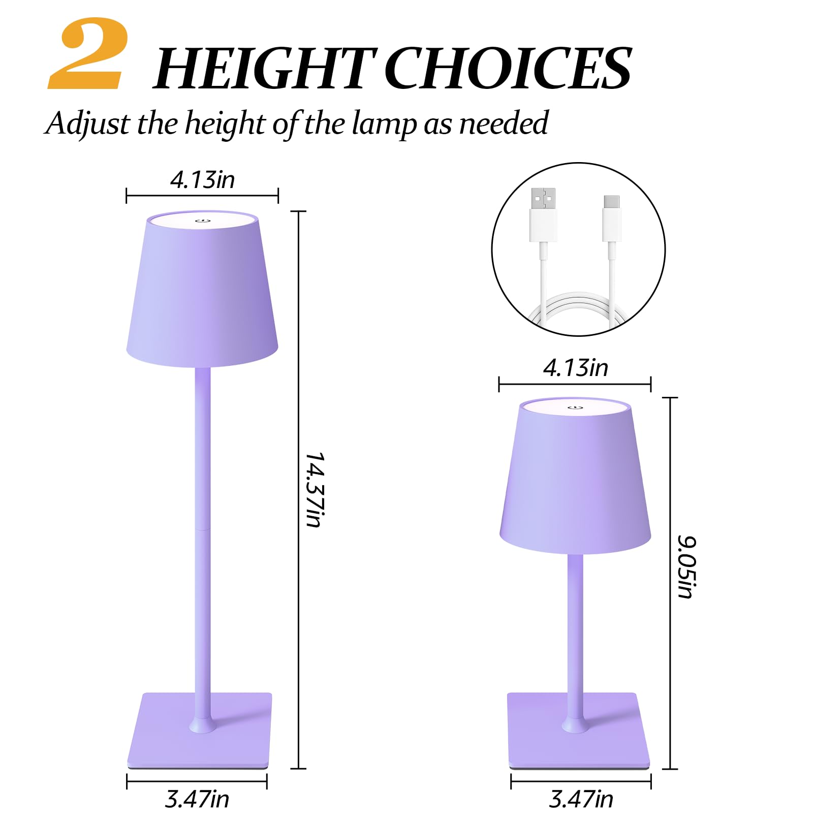 CHLORANTHUS Cordless Table Lamps 2 Pack - Stepless Dimming, 5000mAh Battery, Purple, Model: table-lamp -15