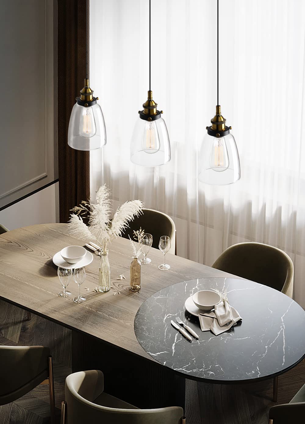 Pathson Retro Pendant Light, Industrial Hanging Lamp, Adjustable Clear Glass, Antique Metal, Model Yt030-D