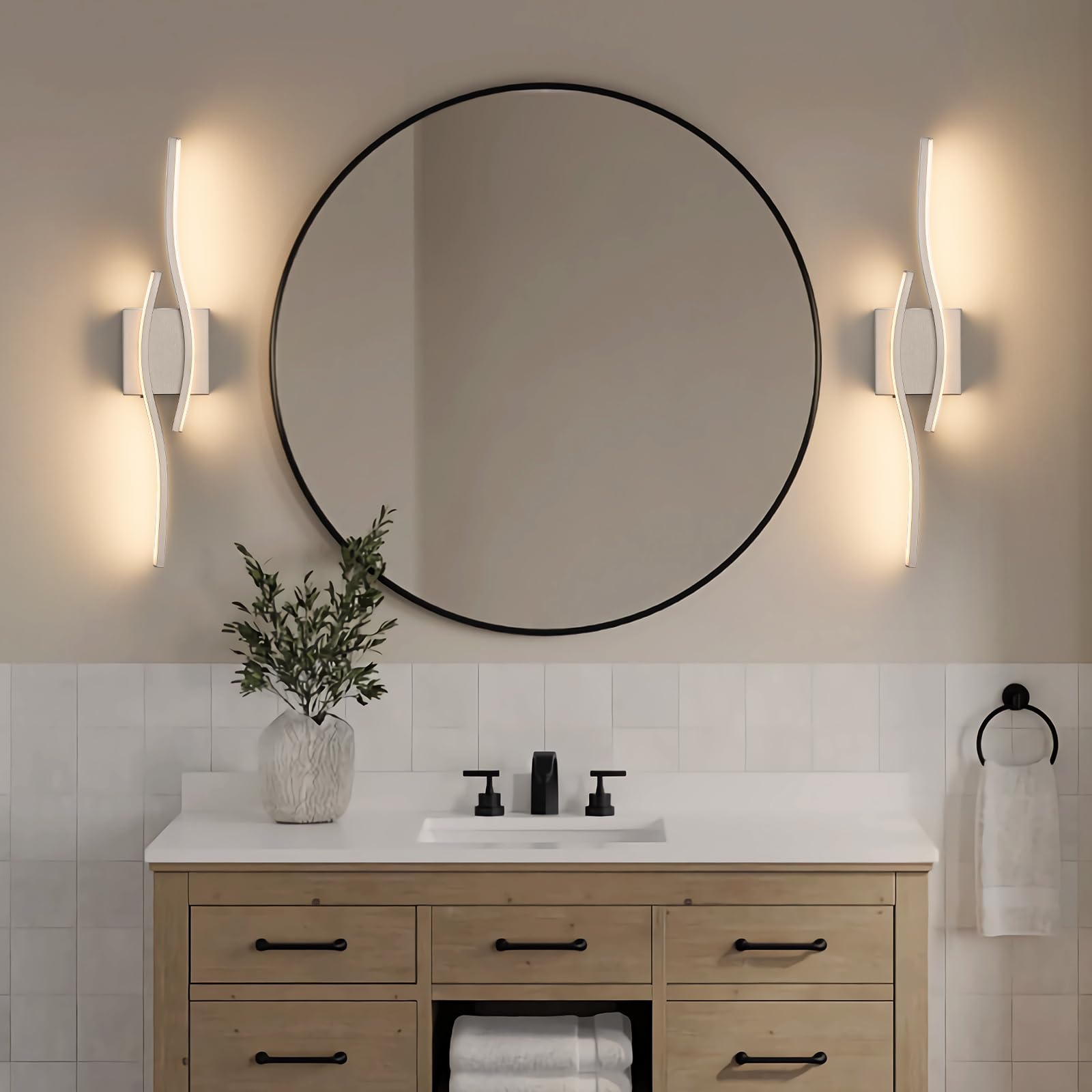 Joossnwell 23 Inch Brushed Nickel Bathroom Vanity Light Fixture, Dimmable LED, Model 3217, Modern Design Over Mirror Lighting