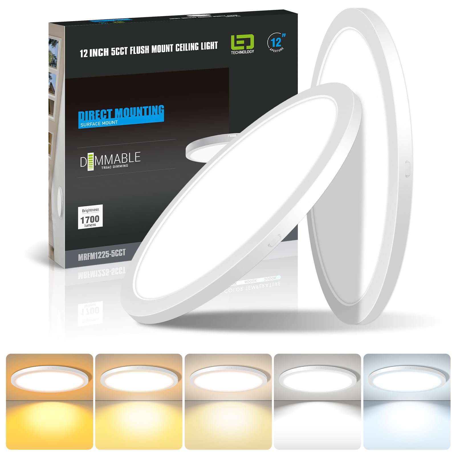 Mw 2 Pack 12 Inch Led Flush Mount Ceiling Light Fixture, Flush Mount Ceiling Lights, 2700K/3000K/3500K/4000K/5000K, 25W, 120V, D