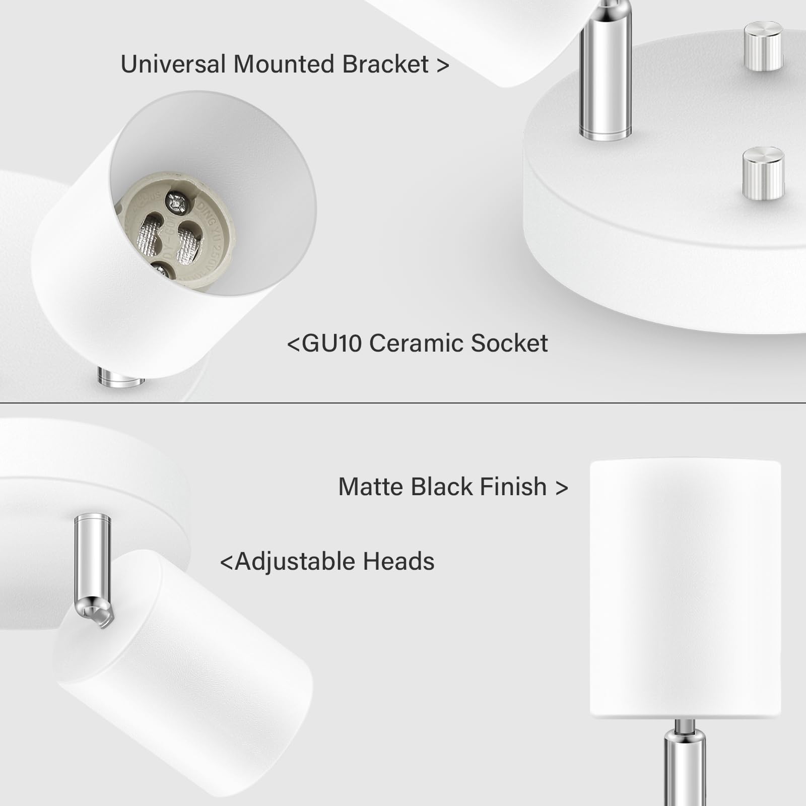 BoostArea LED Track Lighting Kit, 2 Light, Metal, White Round Ceiling Fixtures, Model C0322