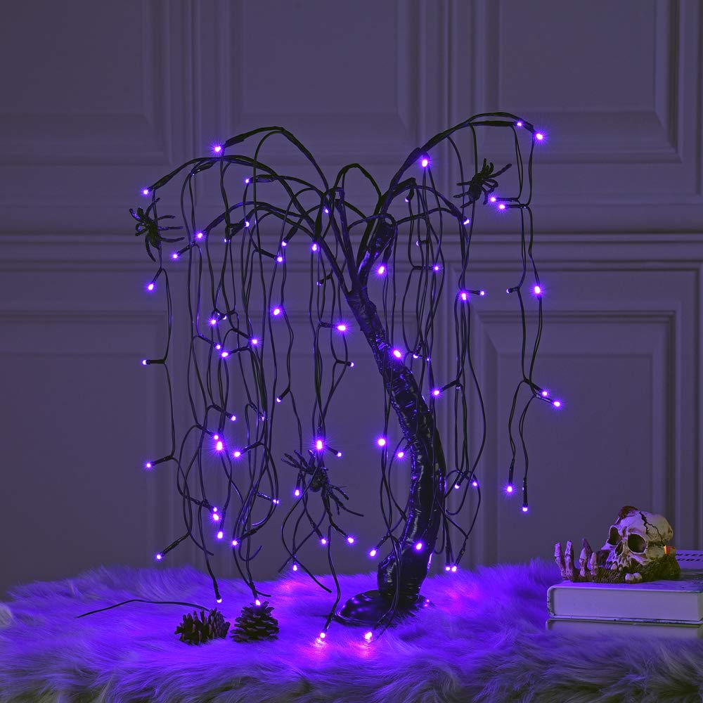 LIGHTSHARE 24-inch Halloween Willow Tree Night Light, 80 LED, Battery Powered or DC Adapter, Purple, Model GJTSD-PU