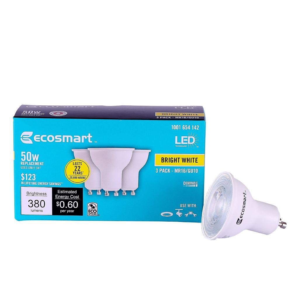 Ecosmart 50W Bright White Mr16 Gu10 Led Bulb - 12-Pack, Energy Efficient Lighting