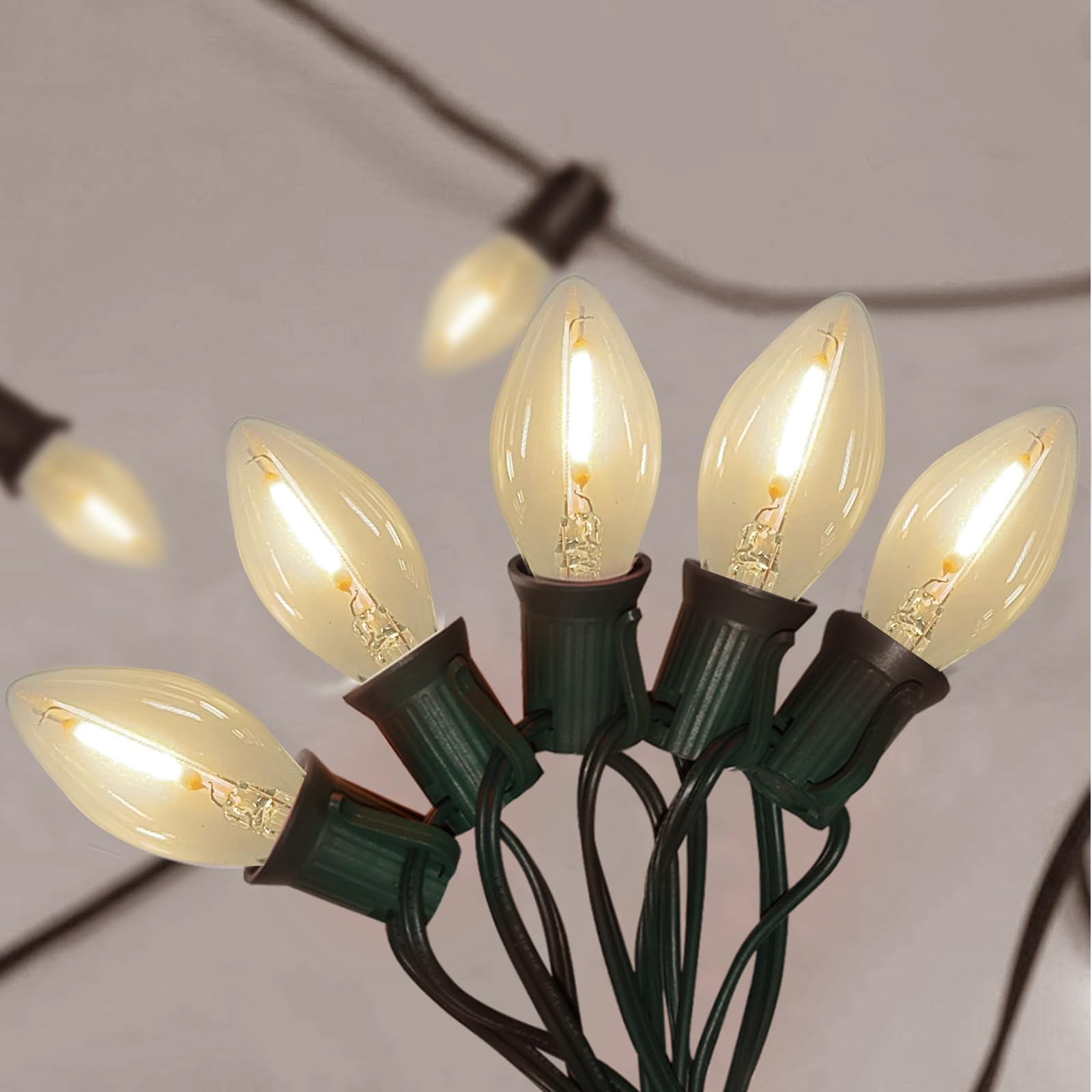 25FT C7 LED Christmas Lights Outdoor, C7 Warm White Christmas String Lights with 27 LED Bulb, Hanging Vintage Christmas Lights U