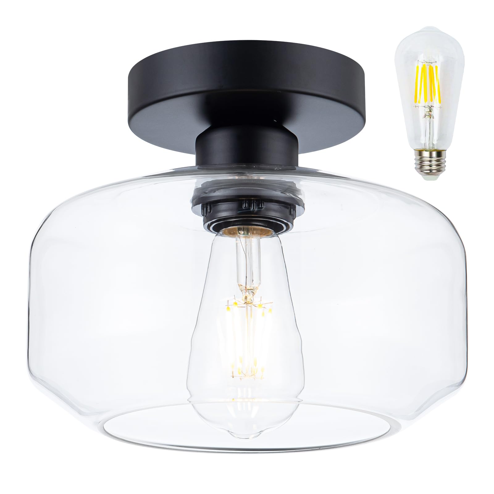 Tbaoinla Simple and Elegant semi Flush Mount Ceiling Light Clear Glass Brushed Nickel Metal Base Includes 900 Lumen LED Light Bu