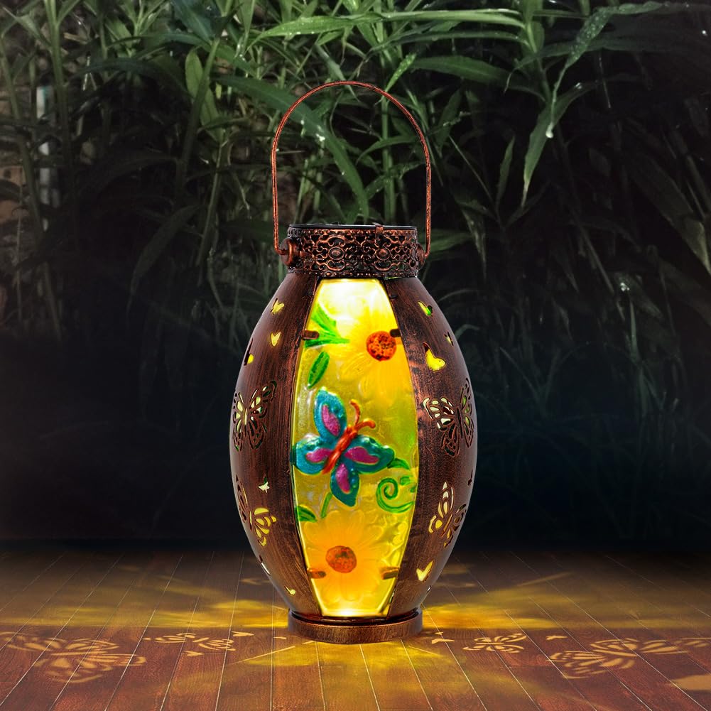 Vewogarden Butterfly Hanging Solar Lanterns Outdoor Waterproof Decorative Lantern Solar Lights For Patio Porch Garden Table Deco