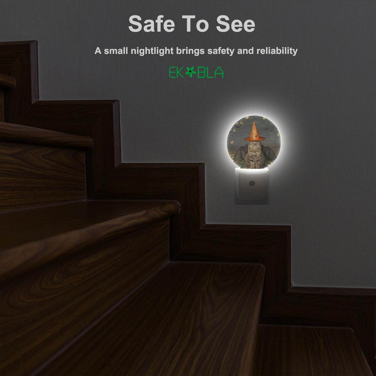 Ekobla Halloween Bats Cat Led Night Light Autumn Maple Leaves Dusk To Dawn Night Lamp Auto Sensor For Home Indoor Bathroom Hallway Kitchen