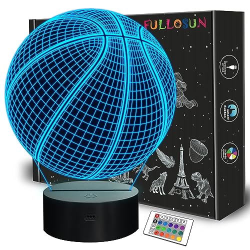 Fullosun 3D Basketball Night Light With Remote, 16 Colors - Perfect Gift For Sports Fans