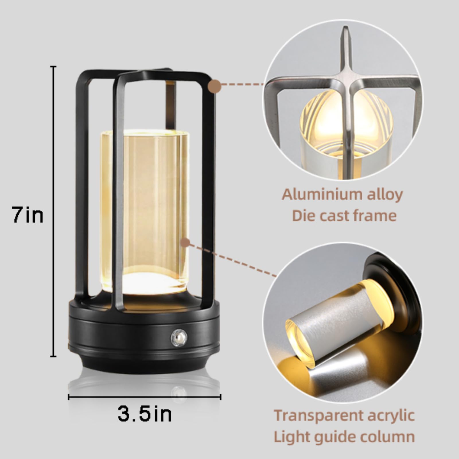 Cordless Led Table Lamp,Klarako Crystal Lantern,Outdoor Table Light,Auge Light Portable Metal Table Lamp For Indoor/Outdoor, 3 C