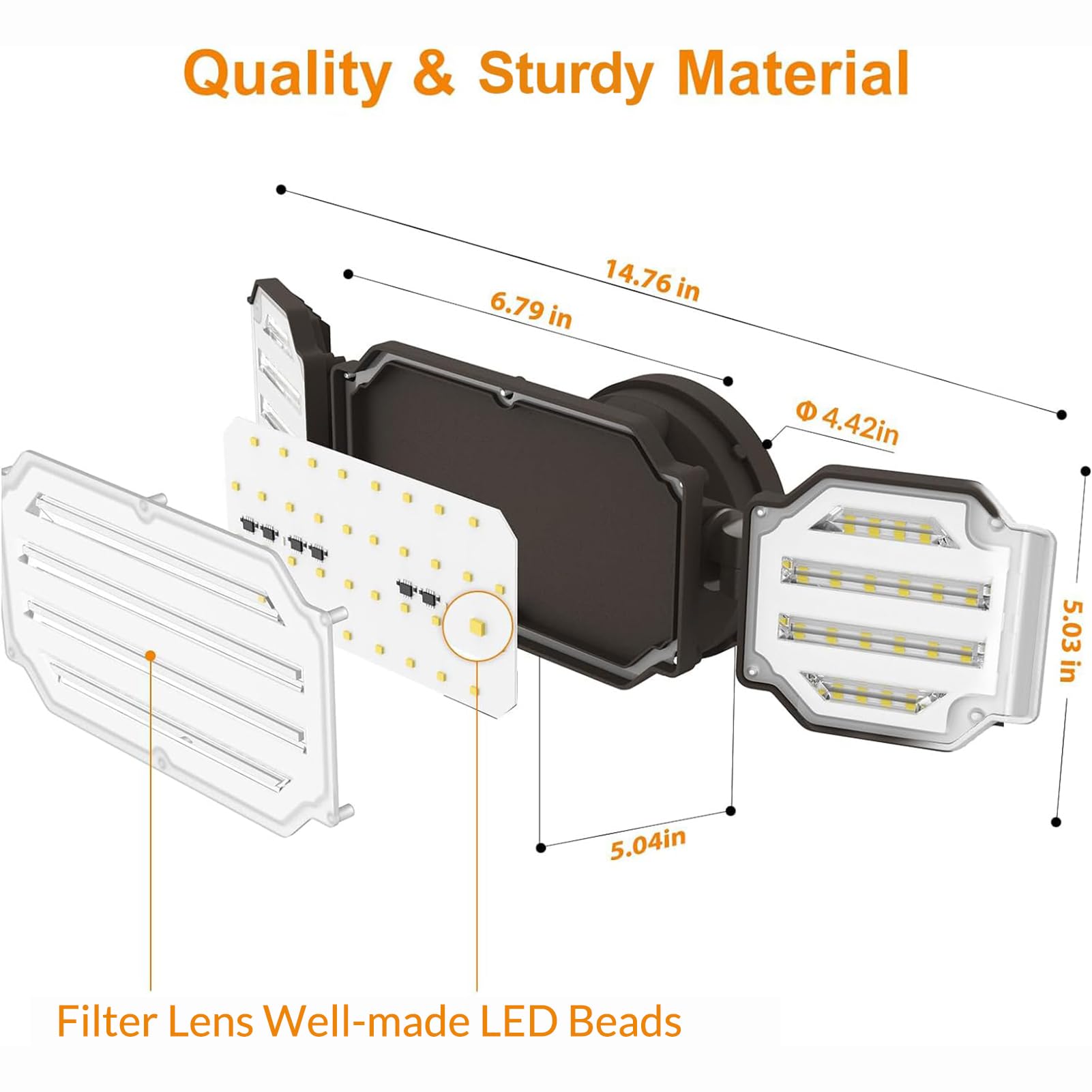 LEPOWER 45W LED Outdoor Flood Light, 4500LM, 5000K, 3 Adjustable Heads, IP65 Waterproof, Brown, Model YY07D-BR