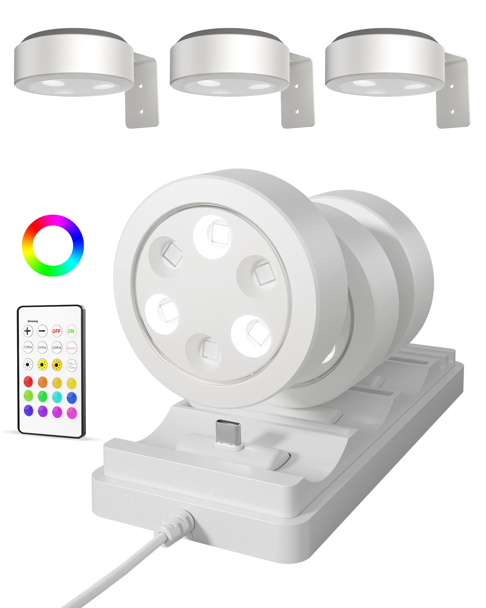 EZVALO Picture Lights for Wall, Rechargeable Magnetic Poster Lights, 3 Color Temps, 6 Pack with Charging Station, White, Model LT-02