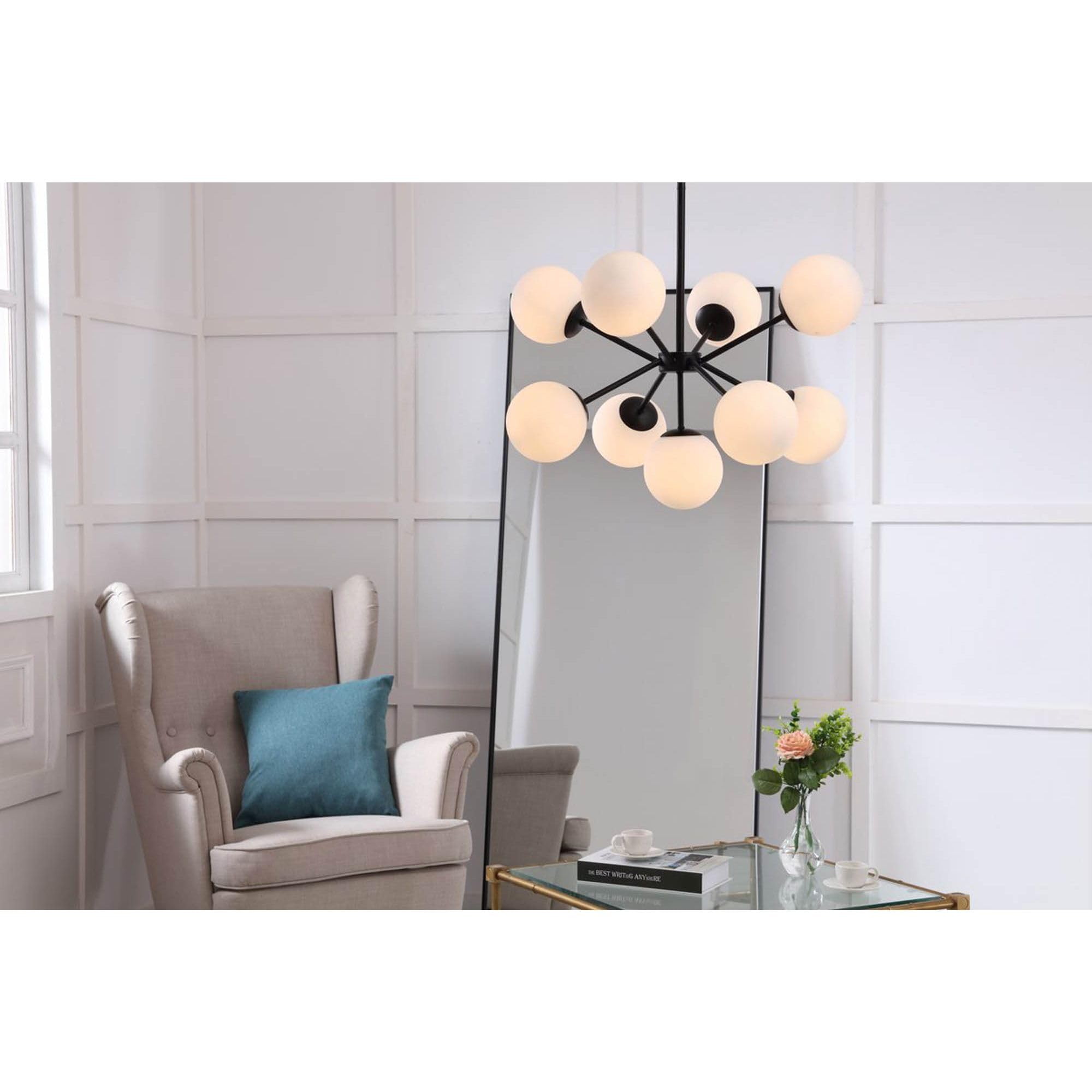 Living District Jupiter 9-Light Mid-Century Metal Pendant in Black and White