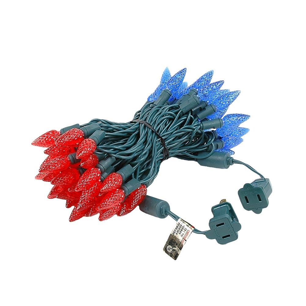 Novelty Lights C6 LED Christmas Mini Light Set, 70 Lights, Commercial Grade, 24 Feet, Red/Blue, Green Wire
