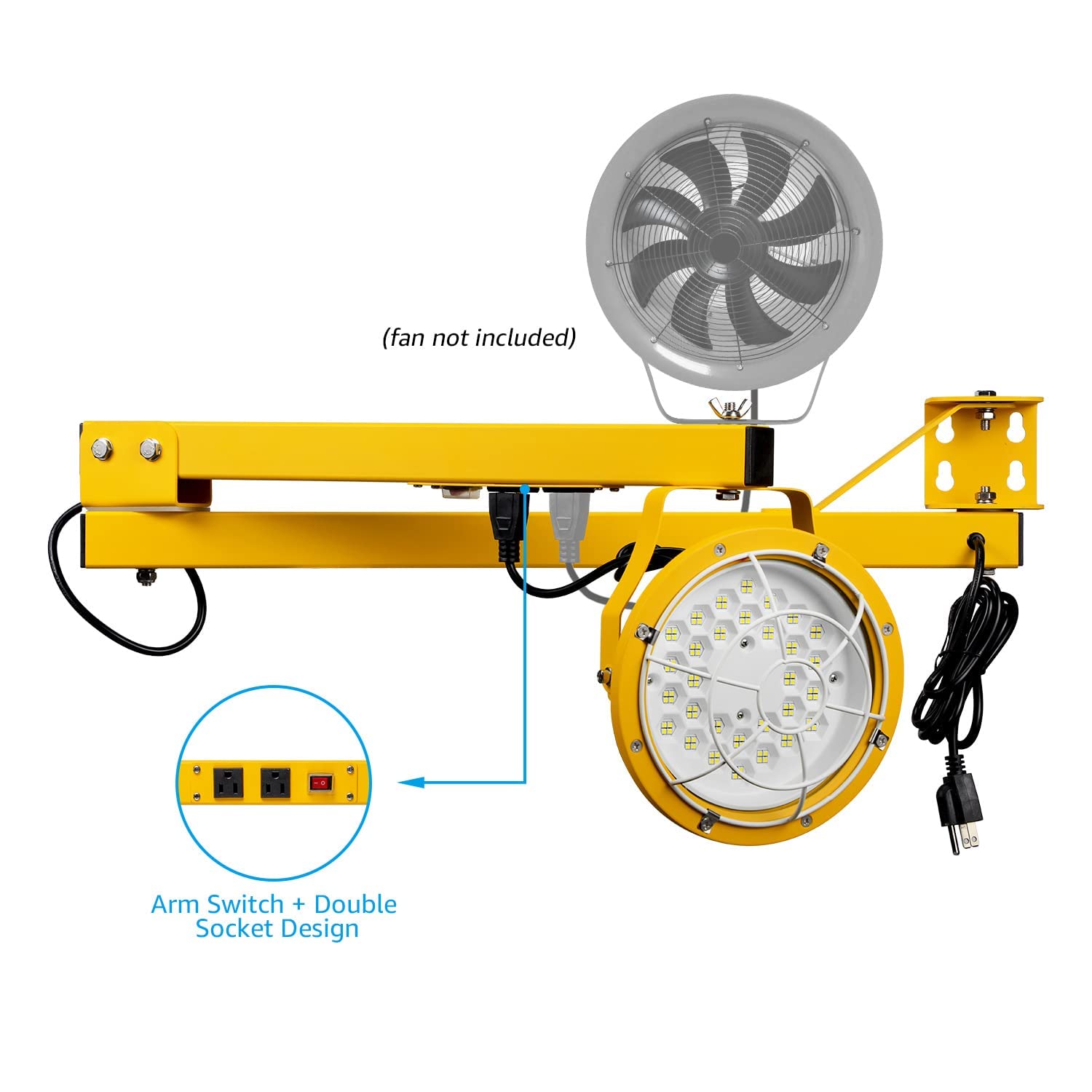 LEONLITE 50W LED Dock Lights, 45 Inch Double Swing Arm, 360° Rotatable, Metal, Yellow, Model SY9DKL-50W57YLO, IP