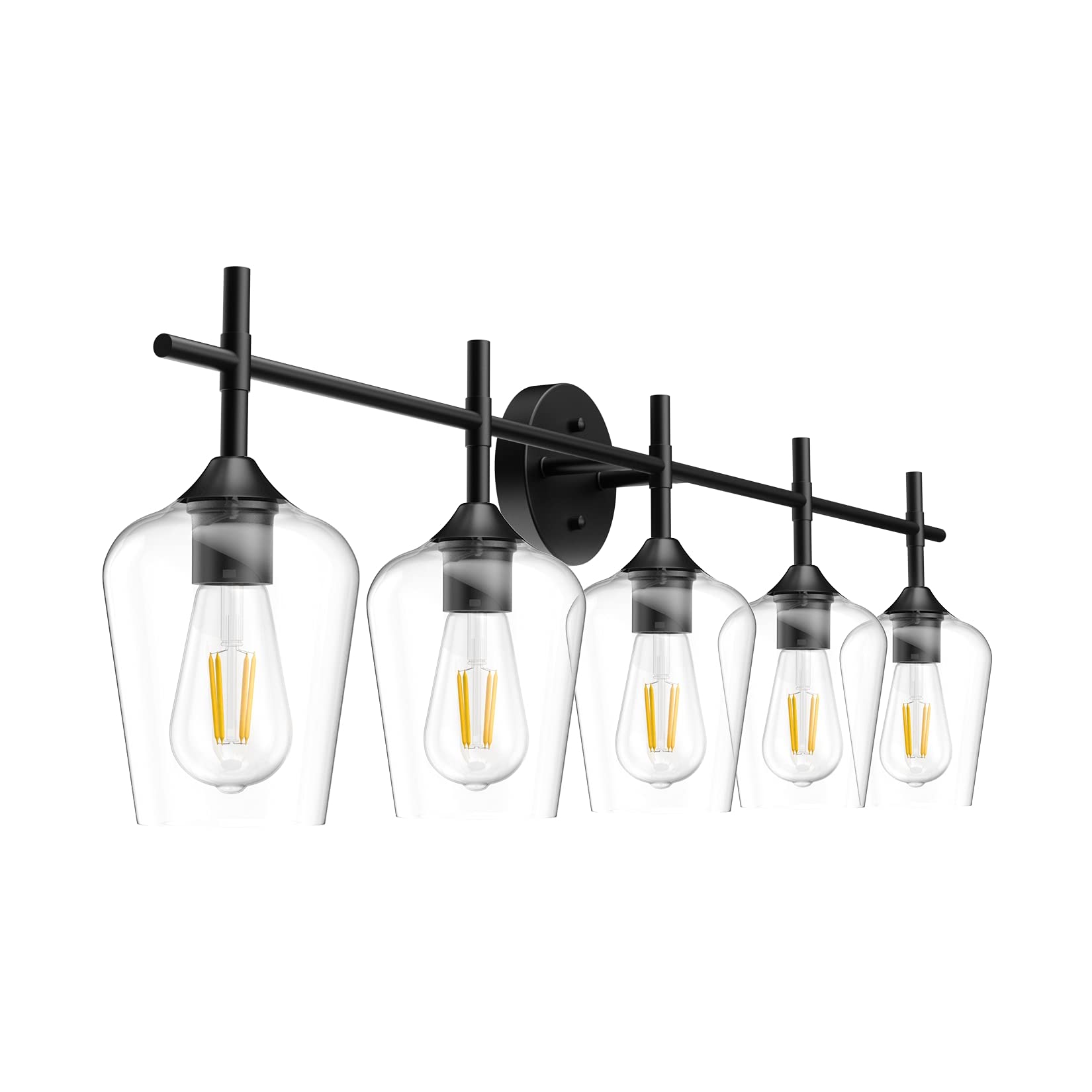 Ralbay Vintage Black Bathroom Vanity Light 5-Light Industrial Matte Black Finish Glass Fixtures Model 1117-5T