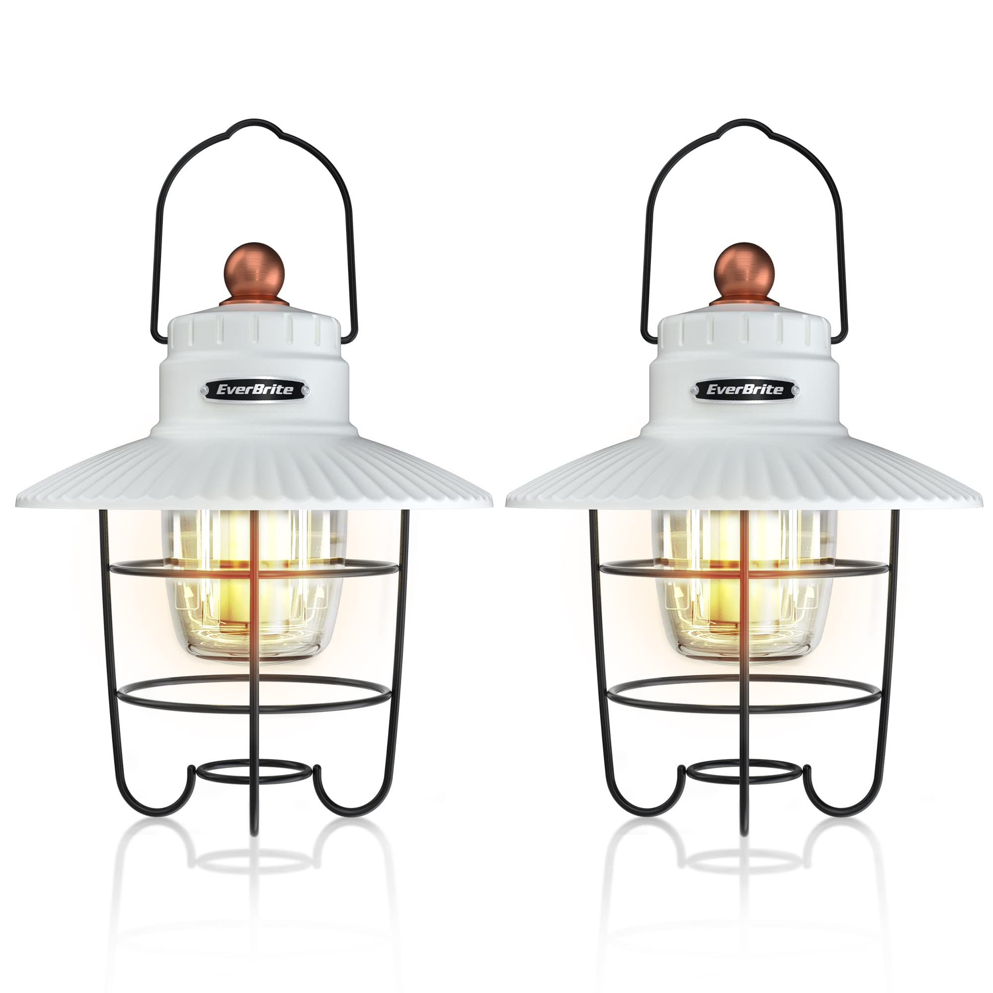 EverBrite LED Camping Lantern Pack of 2, USB C Rechargeable, 3 Light Modes, Vintage Design, White, Model E041034AE