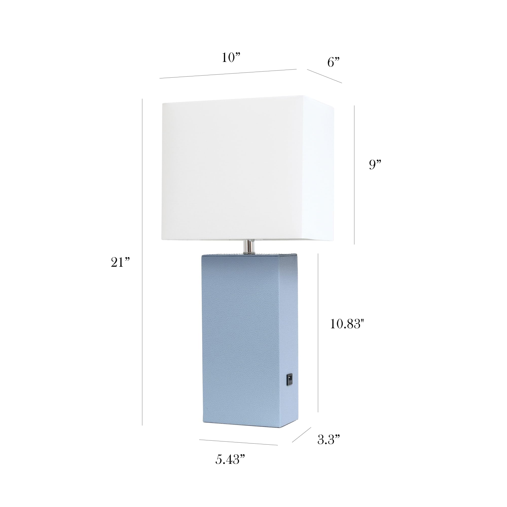 Elegant Designs Lt1053-Pwk Modern Leather Usb And White Fabric Shade Table Lamp, Periwinkle (Pack Of 1)
