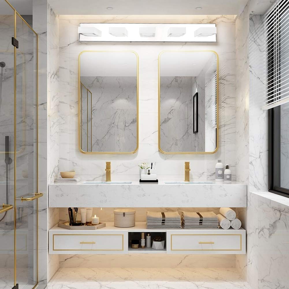 Ralbay LED Bathroom Vanity Light 5 Lights Acrylic Rotable 360° Chrome-Cool White Stainless Steel