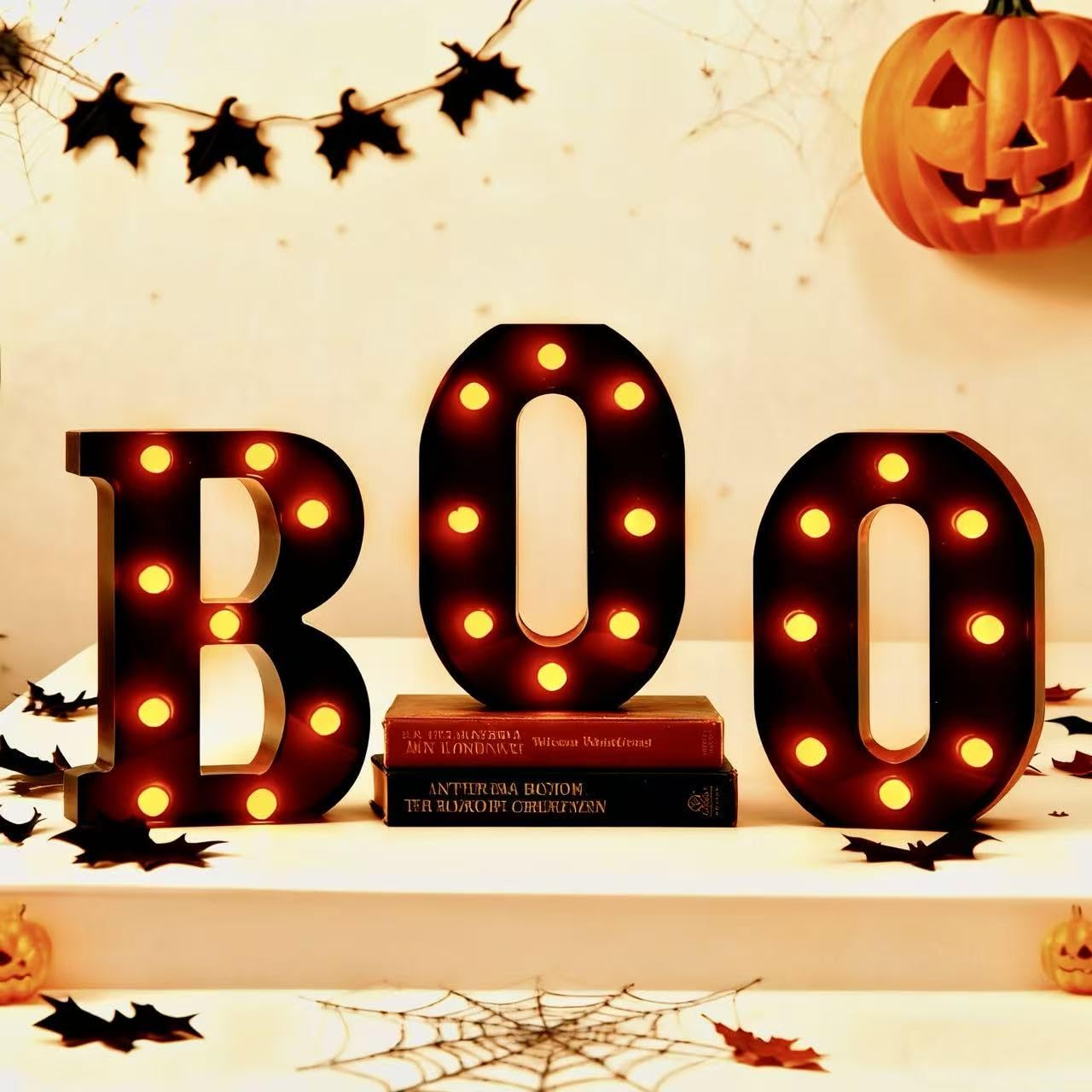NWLIGHT Halloween LED Marquee Letters Set - 3 Pcs Black Lights with Orange Glow, Battery Operated, 6.69x5.31x8.86 inches