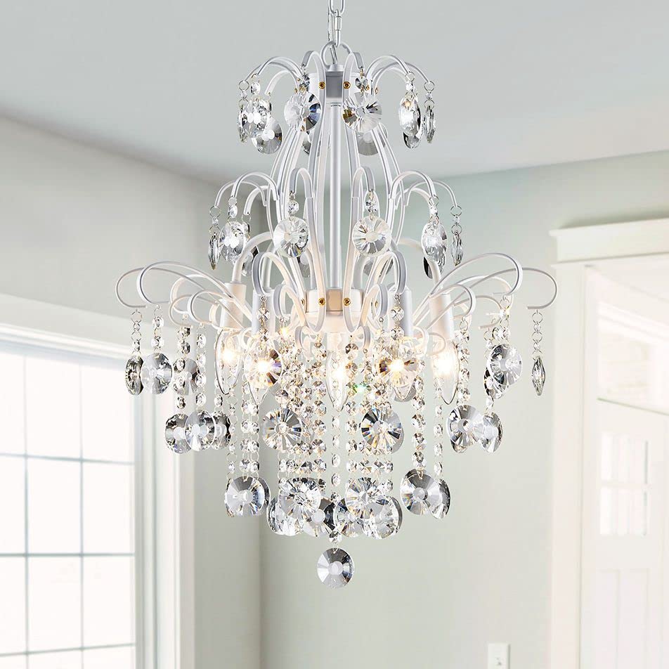 Wuzups Crystal Chandelier 5-Light Pendant Ceiling Light Modern Lighting Fixture For Bedroom Hallway Bar Kitchen Bathroom, H 22.6