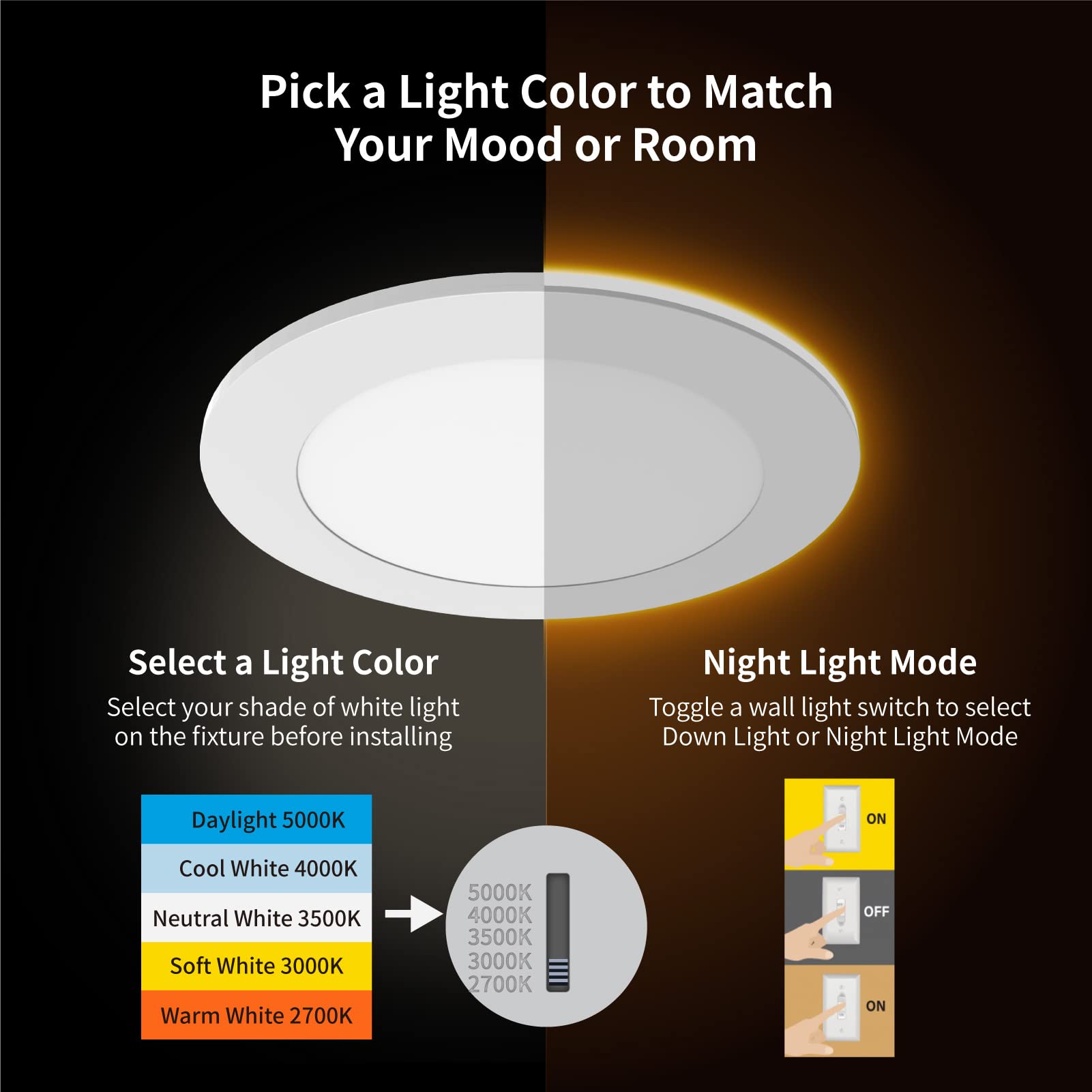 Meconard 24 Pack 6 Inch 12W 5CCT LED Recessed Ceiling Light, Dimmable, Night Light, Aluminum, Model MGD-LRCNL-12X