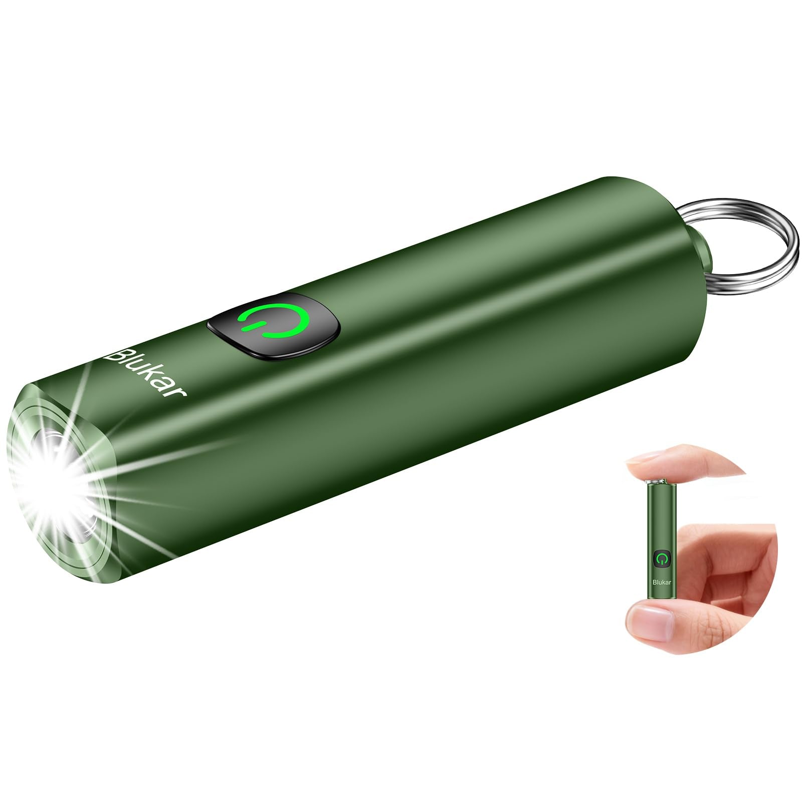 Blukar Rechargeable EDC Flashlight  Mini Keychain Flash Light with 3 Lighting Modes  Memory Function  Waterproof  Compact and Portable Pocket Light for Everyday Carry  Emergency Camping-Dark Green