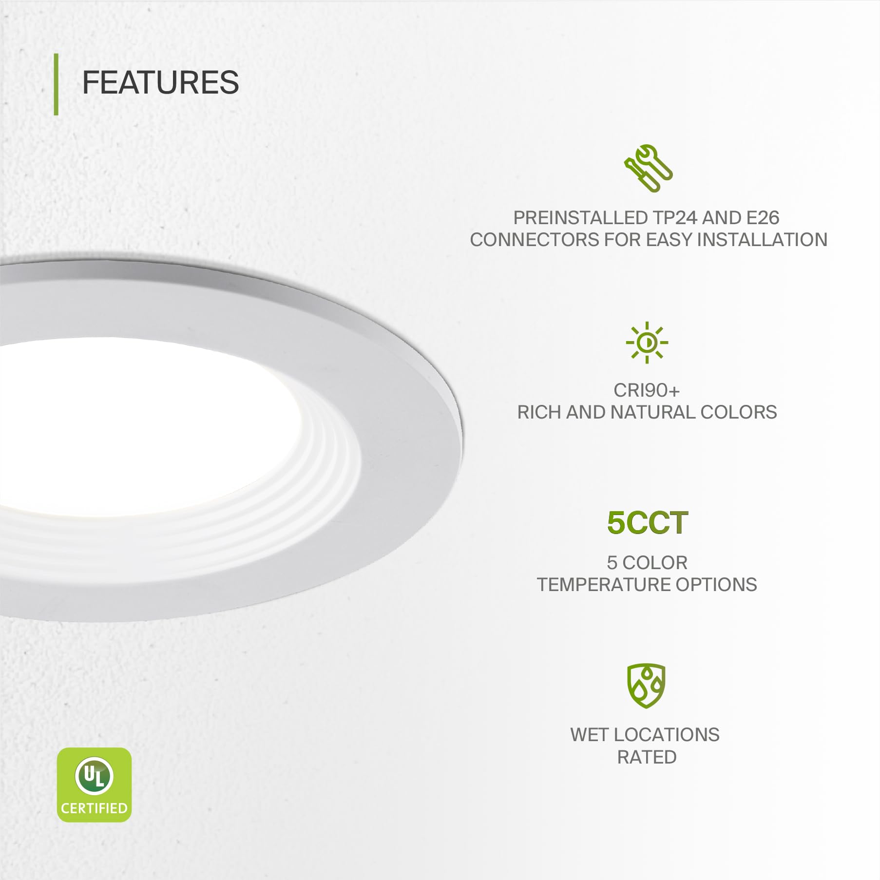 ASD LED Recessed Lighting 4 Inch 9W 700 Lm Dimmable Wet Rated Adjustable 2700K-5000K White Aluminum Model A-LRKR-4D
