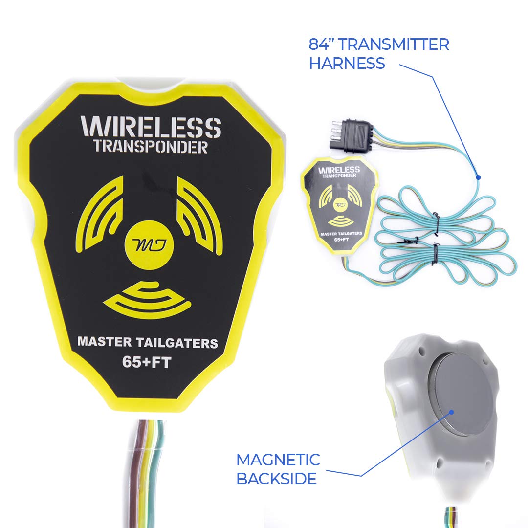 Master Tailgaters Wireless Trailer Tow Lights - 65ft Range, 4 Pin cutting edge Connector, Polycarbonate, Magnetic Mount, Model MT-WT02