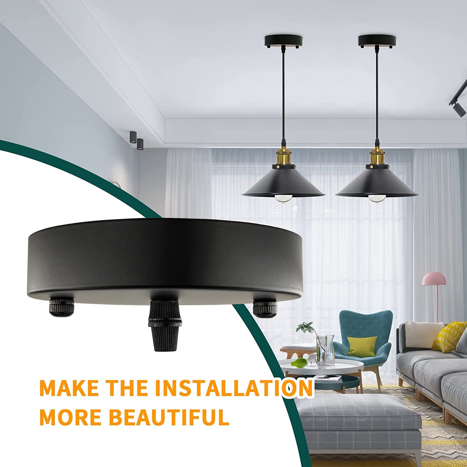 VTYXCTIGJ Light Canopy Kit, Iron, Black, 4.7in US UL Vintage Chandelier Ceiling Light Plate, Model DP01