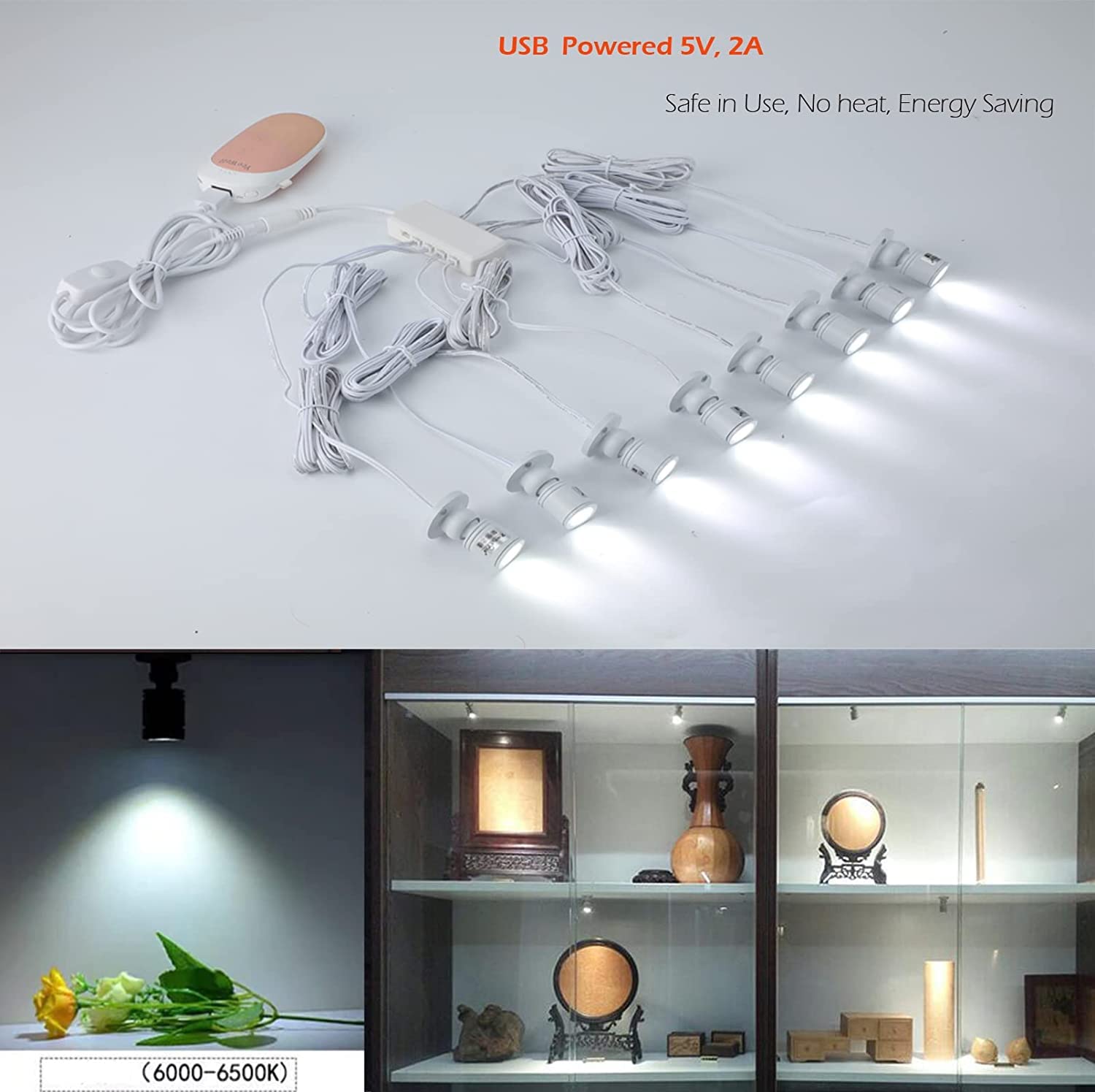 Cefrank Mini Spot Lights - 8 x 1W Dimmable LED Spotlight, 360° Rotatable, White Aluminum Finish, Model H9177W, Cold White 6000K