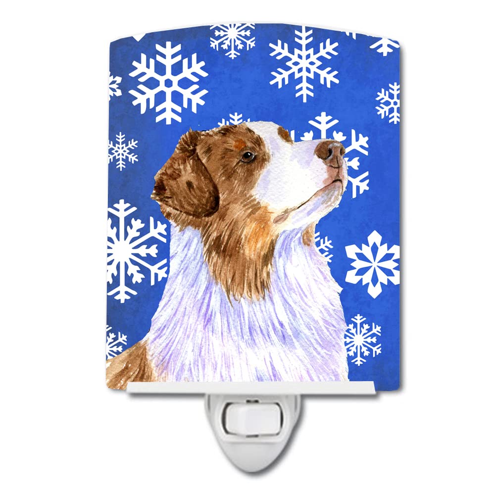 Carolines Treasures Ceramic Night Light, Australian Shepherd, UL-Certified, 6x4x3 inches, Holiday Snowflakes