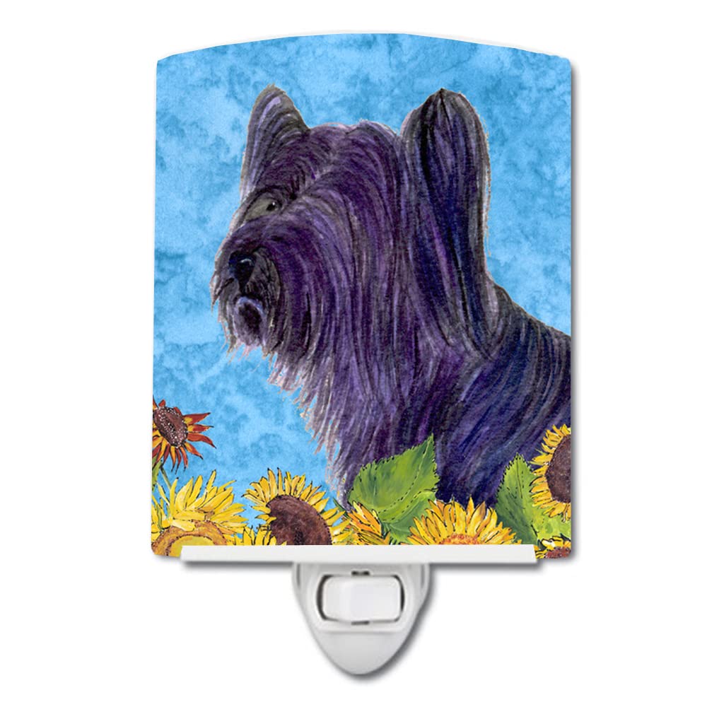 Caroline'S Treasures Ss4232Cnl Skye Terrier In Summer Flowers Ceramic Night Light Compact, Ul-Certified, Ideal For Bedroom, Bathroom, Nursery, Hallway, Kitchen, 6X4X3, Multicolor