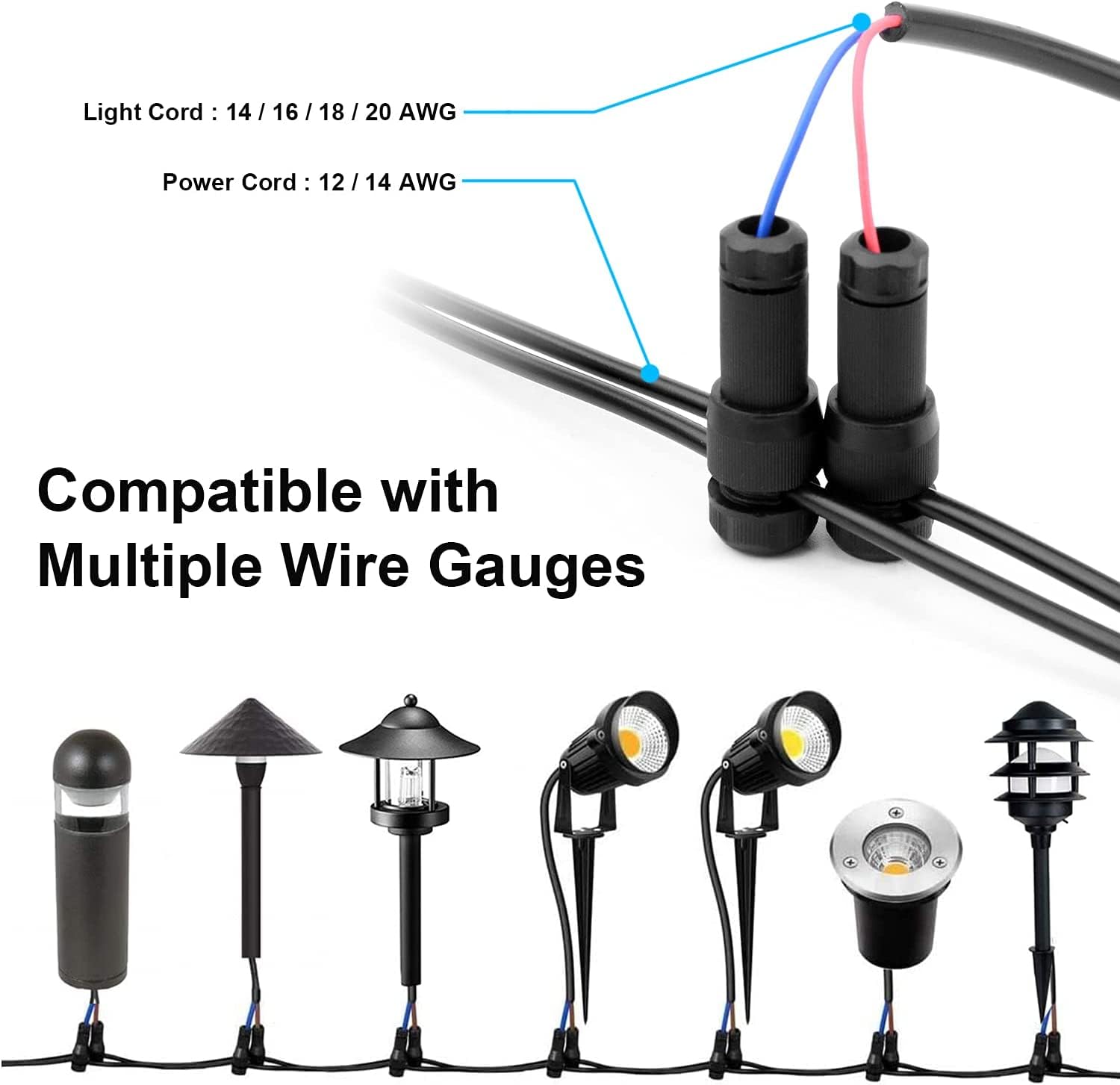 Fntek Low Voltage Landscape Light Wire Connectors, 14-20 Gauge, 100 Pack, Black, Model FT-LS00, Plastic
