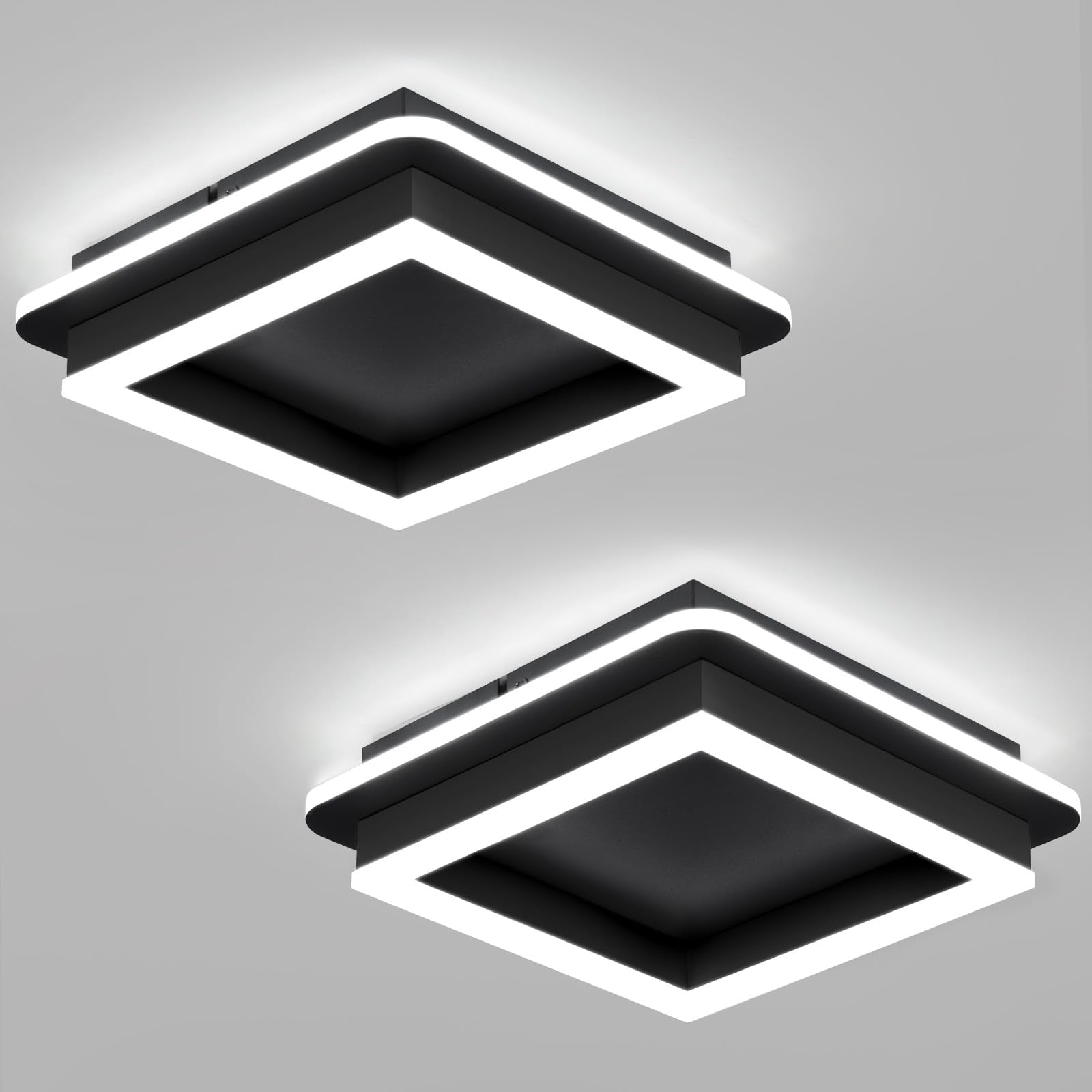 CANEOE Square Flush Mount Ceiling Light - 6000K LED Fixture, Aluminum, 2 Packs, All Black, Model GD-2CFXBK-C-US-2P