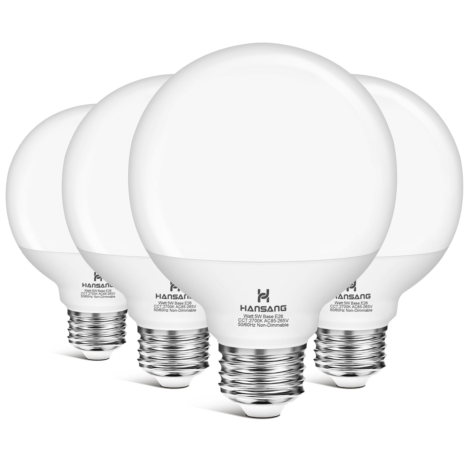 hansang G25 LED Vanity Light Bulb 5W 2700K Soft White E26 Base 500LM 4 Pack