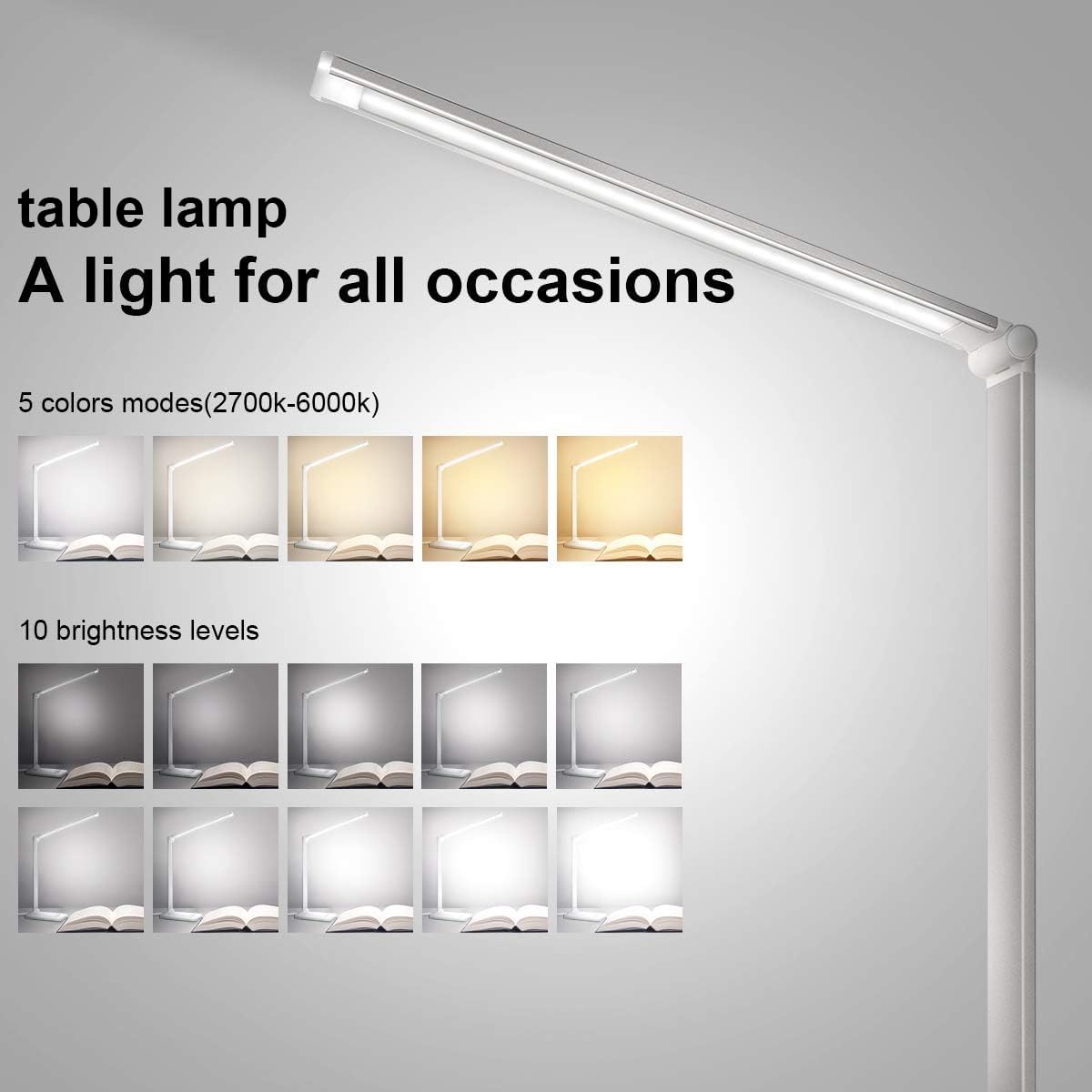 White Crown LED Desk Lamp with USB Port, Dimmable, 5 Modes, Timer, First-Generation, Silver, Model QM019