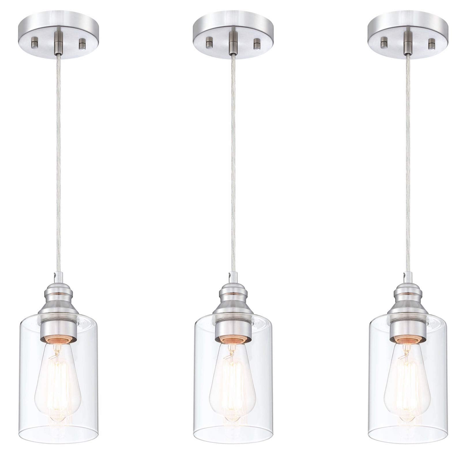 WISBEAM Pendant Lighting Fixture, Metal, ETL Rated, E26 Base, Nickel, 3-Pack, Model WS-PDL004