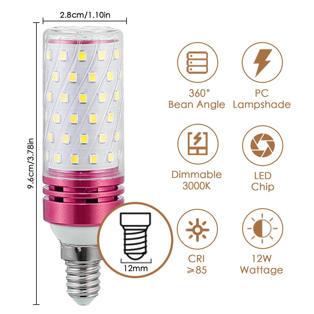 E12 Led Corn Light Bulbs,12W Cool White 6000K, Equivalent To 100W E12 Halogen Bulbs,Ac 110-220V, 360 Beam Angle,Small Edison Scr