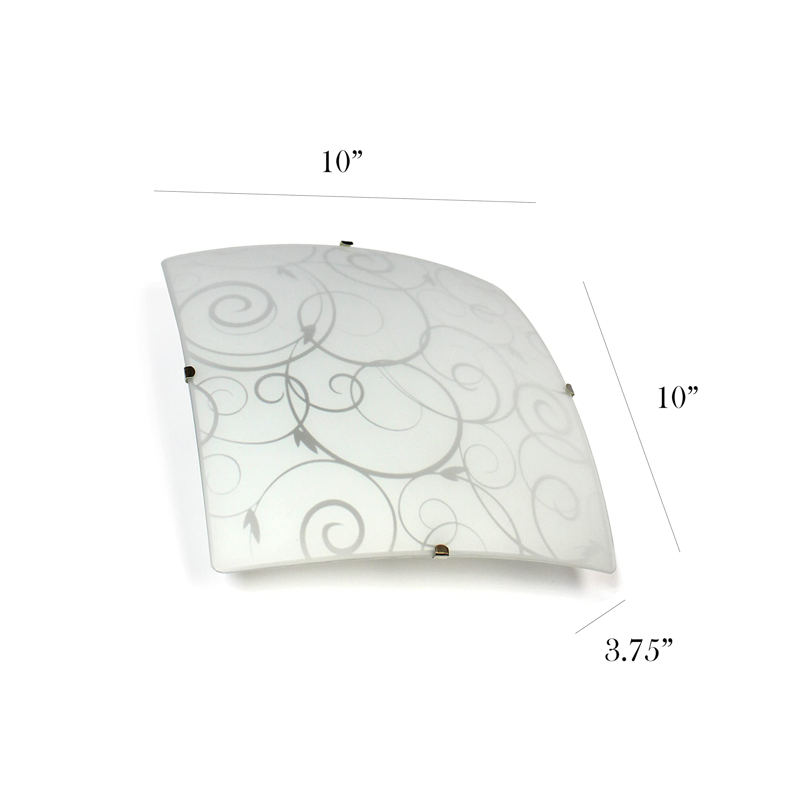 Simple Designs Fm3001-Wht Square Flushmount Ceiling Light, White Glass, 9.87X9.87X3.25 Inches, Scroll Swirl Design