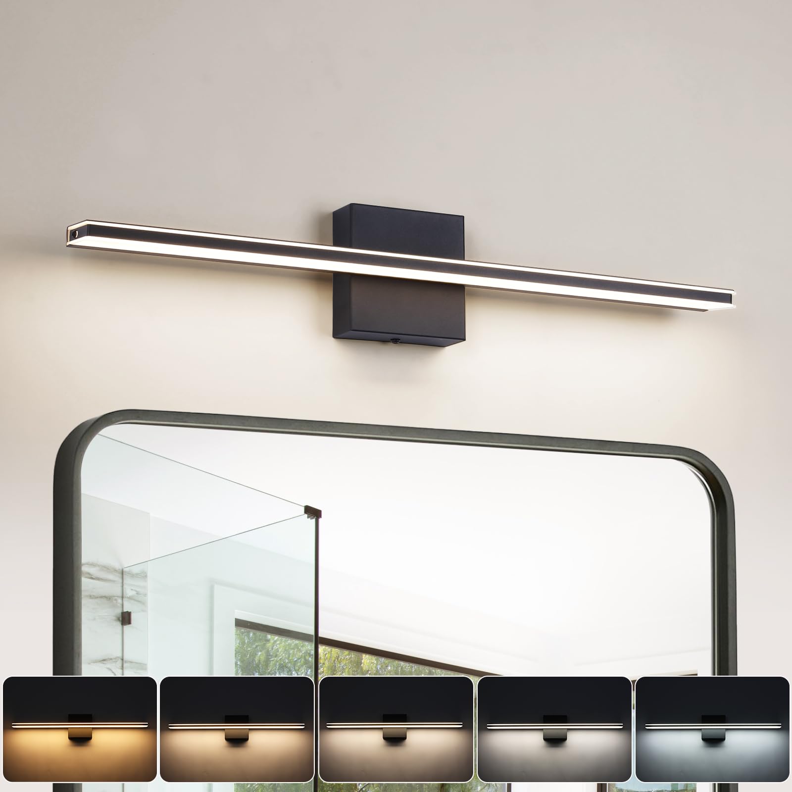 BRIVOLART Vanity Light Fixture for Bathroom, 24in Dimmable, 5CCT, Black, Model 6420, Acrylic Material