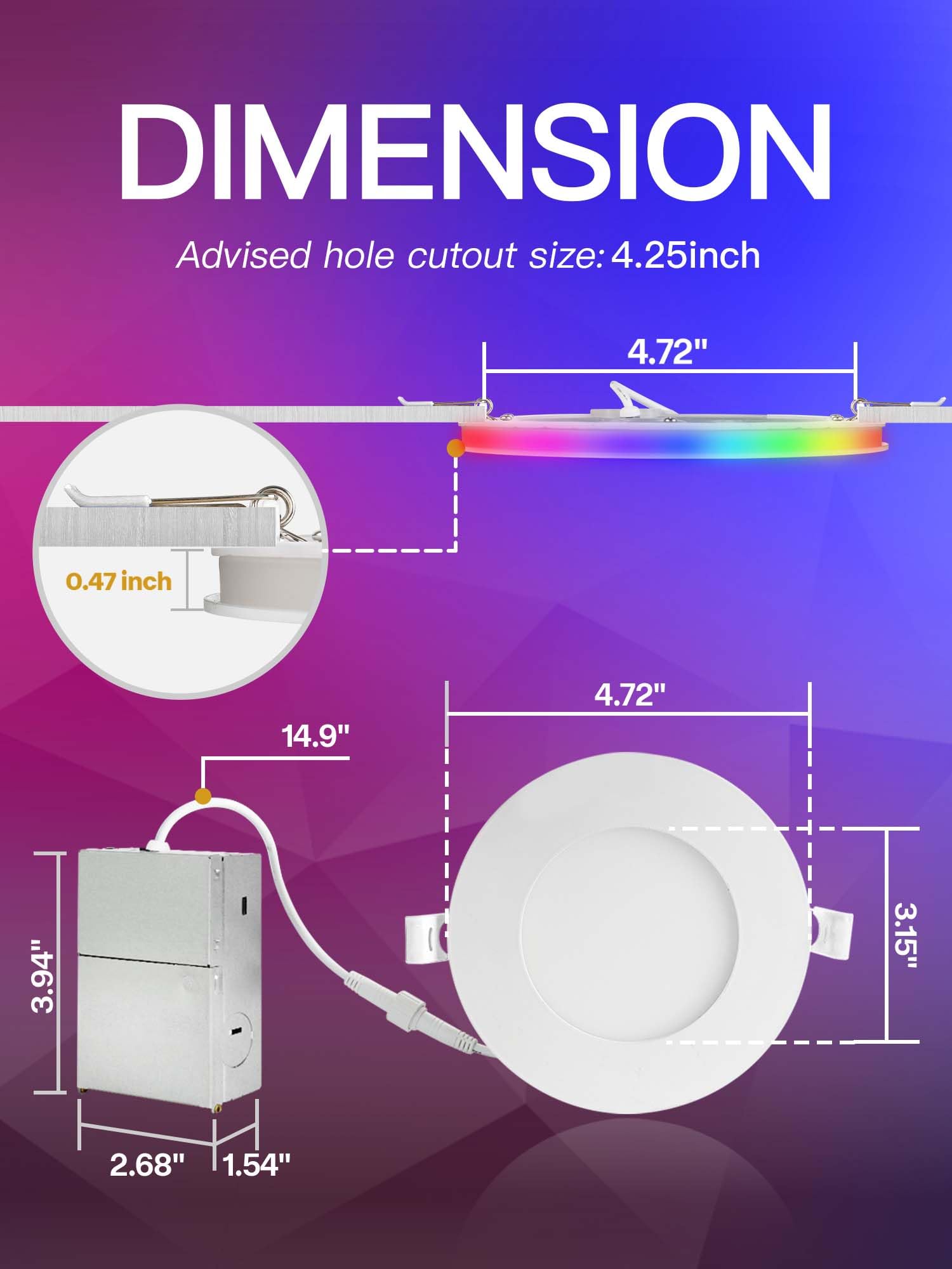 Powerasia 6 Pack 4 Inch Smart Led Recessed Lighting With Rgb Back Light, 9W 850Lm Smart Led Recessed Lights With Junction Box, 2