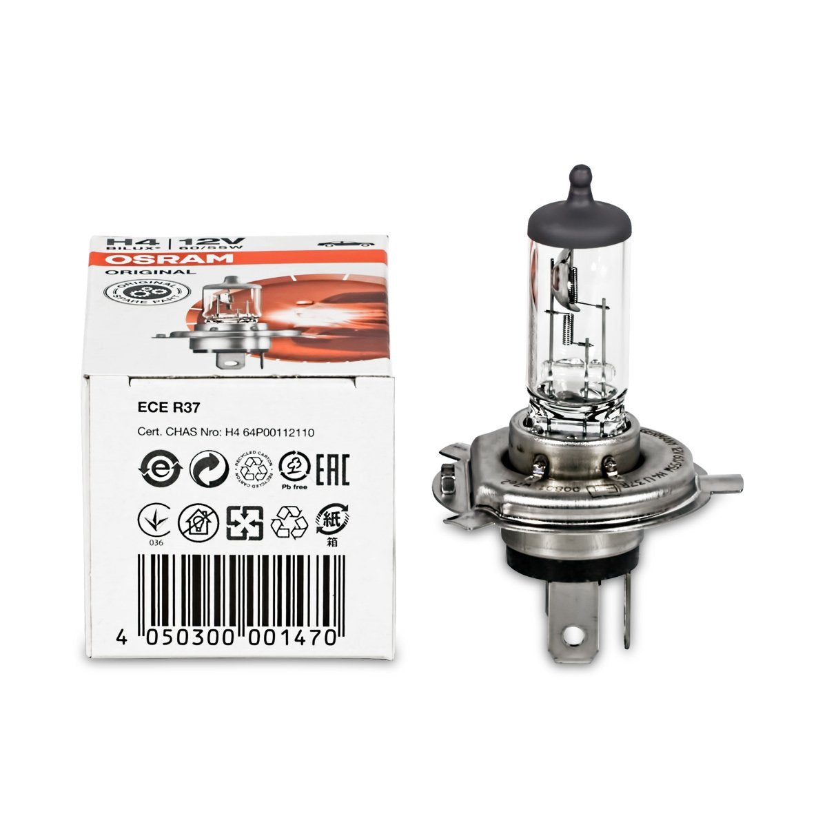 OSRAM H4 Halogen Bulbs, Pack of 2, Model 64193, Silver Color, Car Headlamp Light