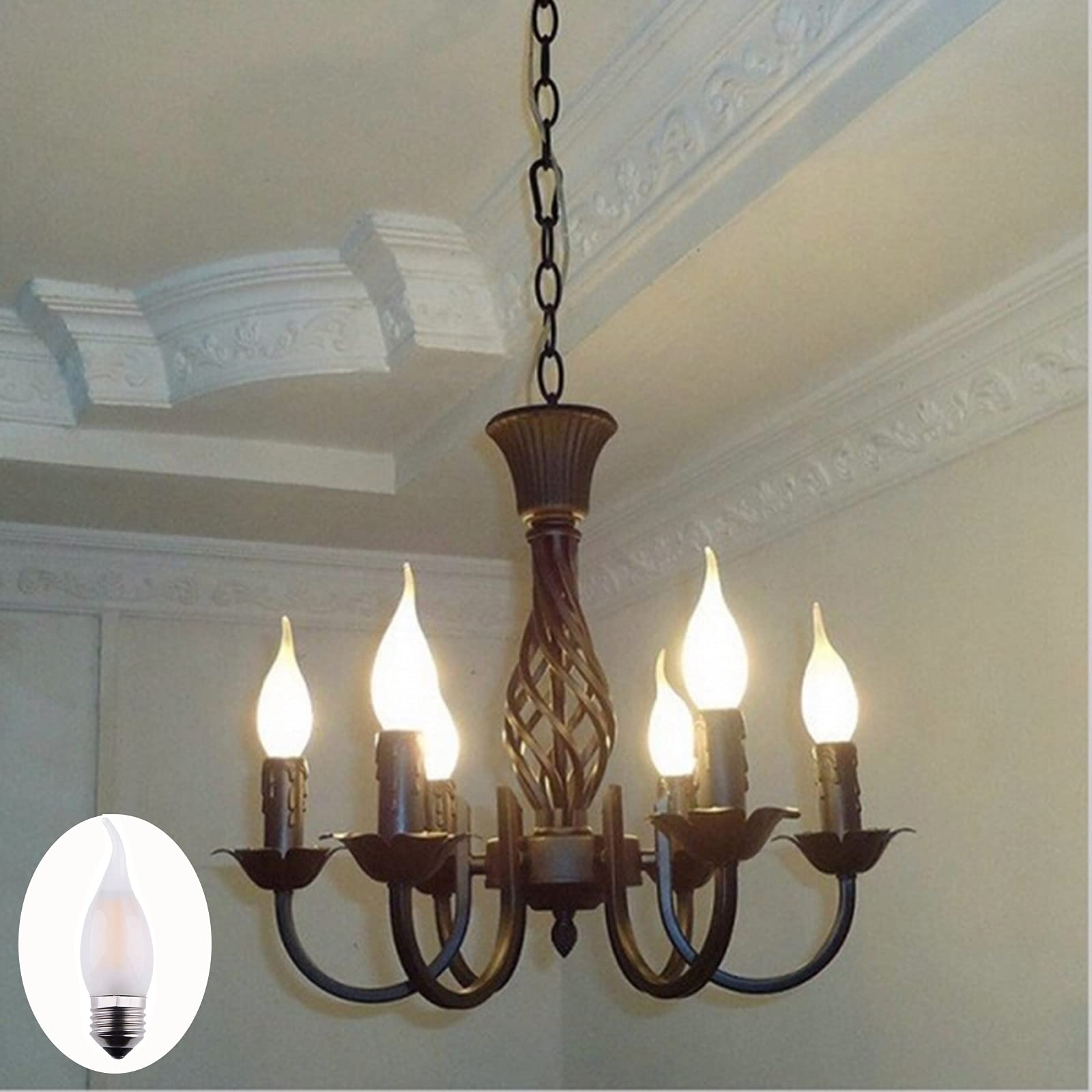 Ydjoo C35 Led Candelabra Bulbs 6W Candle Light Bulb Vintage Edison Bulb Frosted Glass Light Bulbs Dimmable E26 Flame Tip Chandel