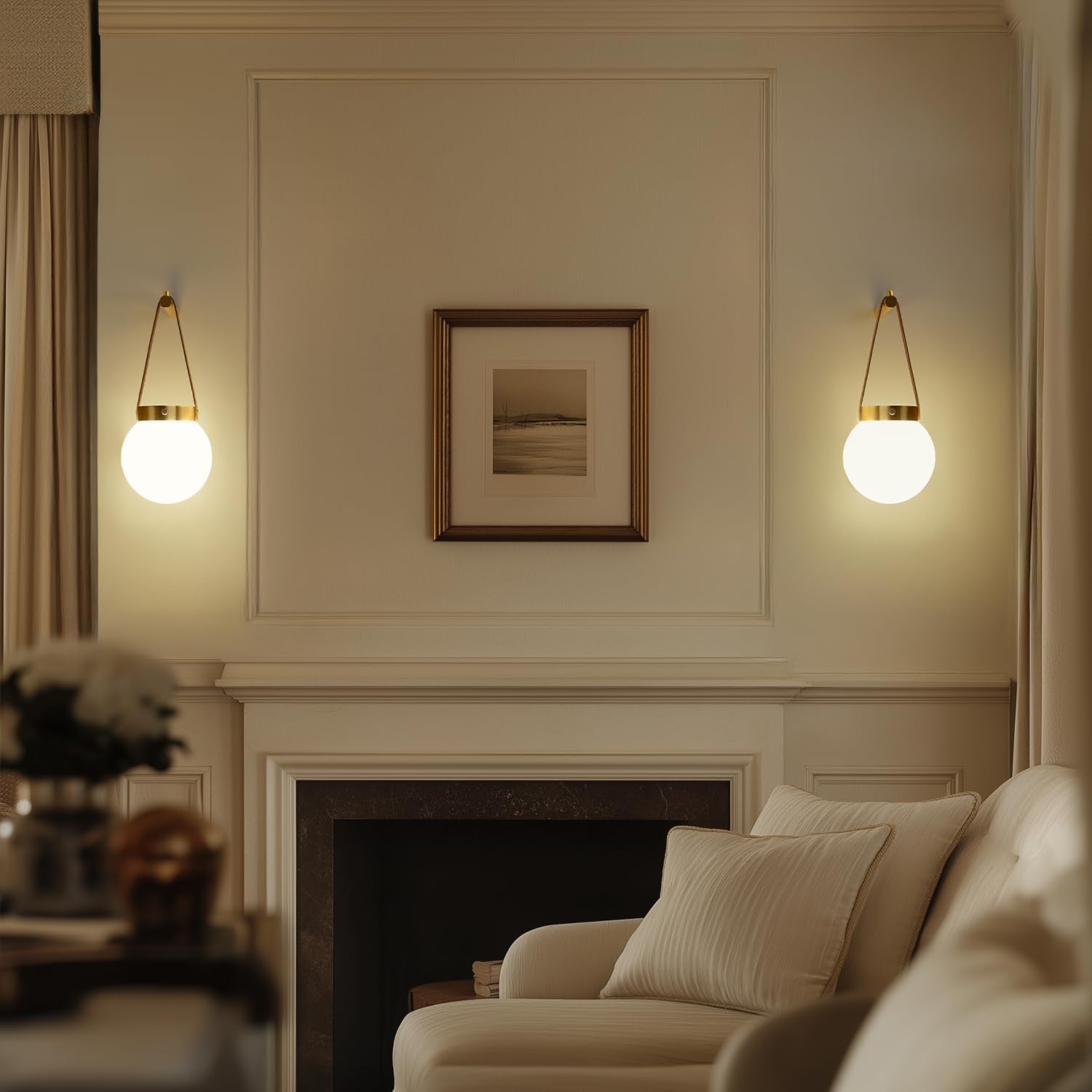 Battery Operated Wall Sconces Set Of 2, Gold Wireless Globe Wall Lights With Remote Control Warm/Natural/Daylight/Rgb 15 Colors