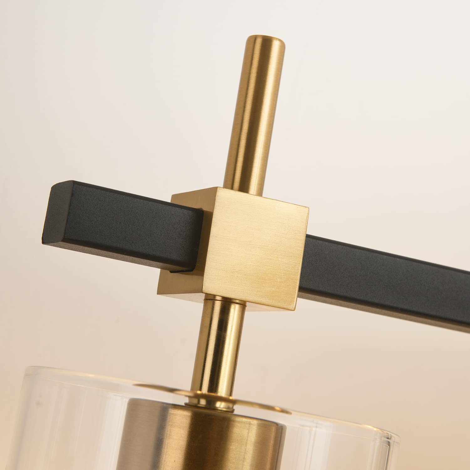SOLFART Vintage Vanity Light Fixtures - 2-Light Wall Light for Bathroom, Glass Shade, Black & Golden, Model 7200-2
