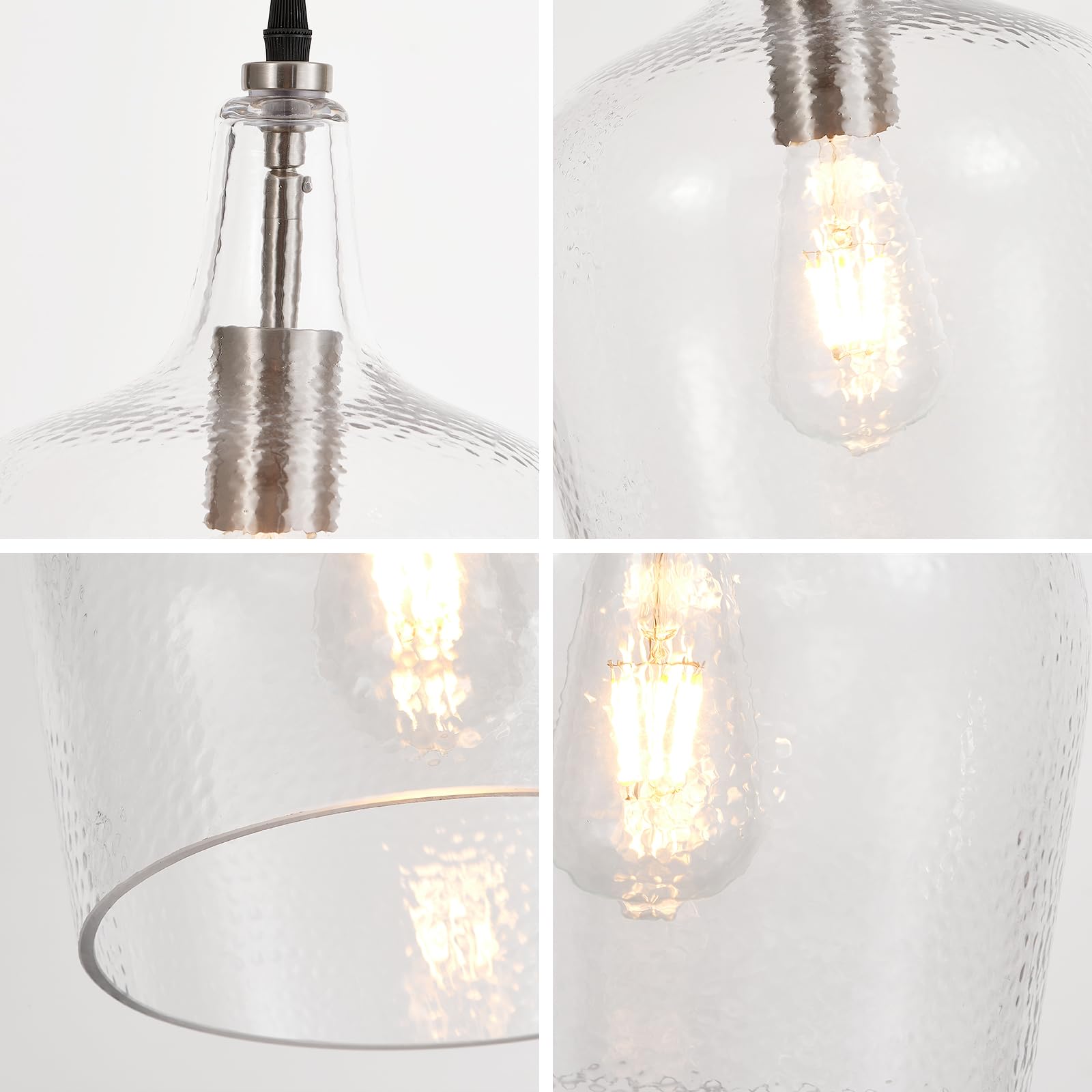 Elyccupa Large Hammered Glass Pendant Light Modern Brushed Nicklel 1 Light Single Dome Pendant Lighting Fixtures For Kitchen Island Dining Room Hallway  Dia 10 Inch  Ul Listed