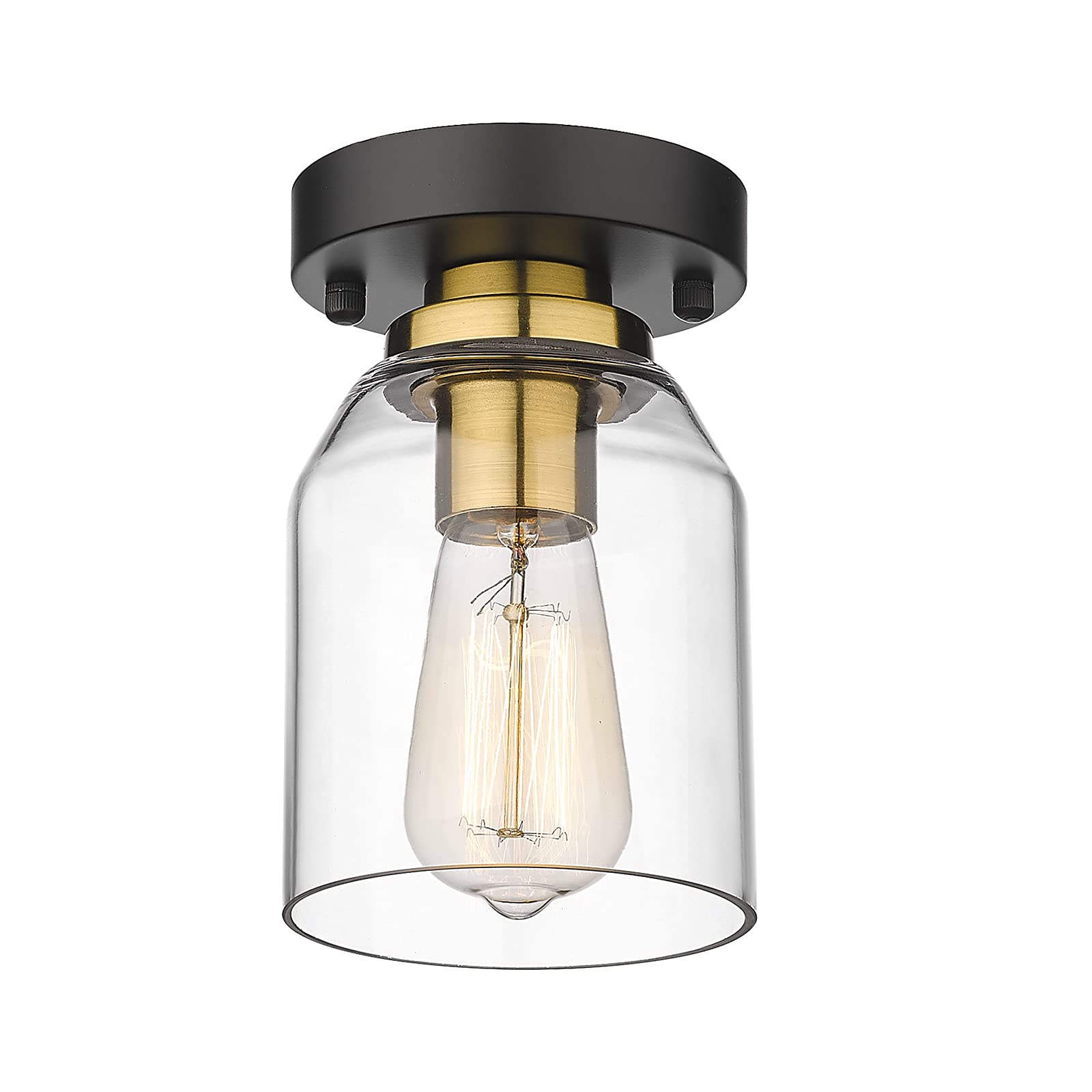 Zeyu Small Ceiling Light Fixture, Modern Semi Flush Mount Ceiling Light For Hallway Bedroom Kitchen, Black And Gold Finish, Zg33